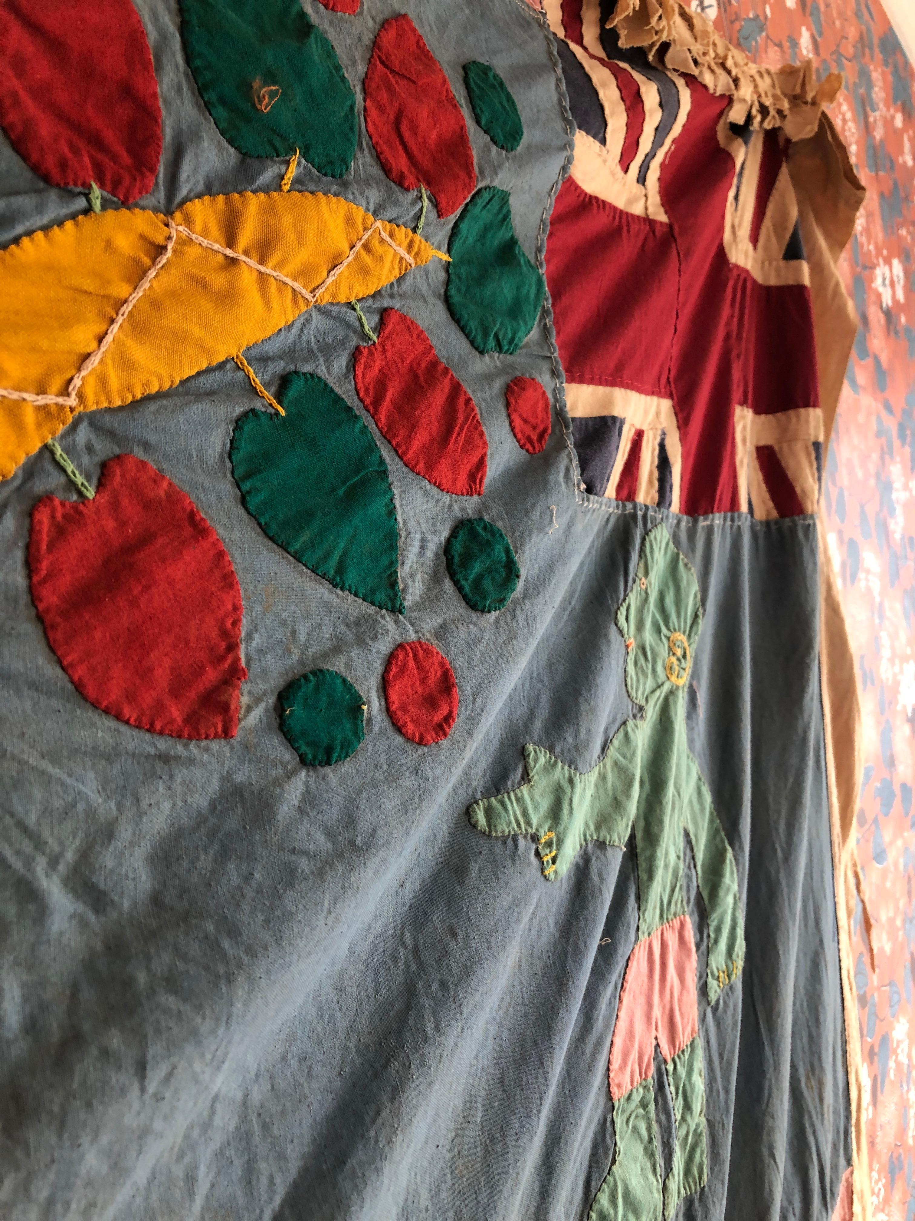 Textile Vintage African 1970s Fante People Asafo Flag In Cotton Appliqué Patterns