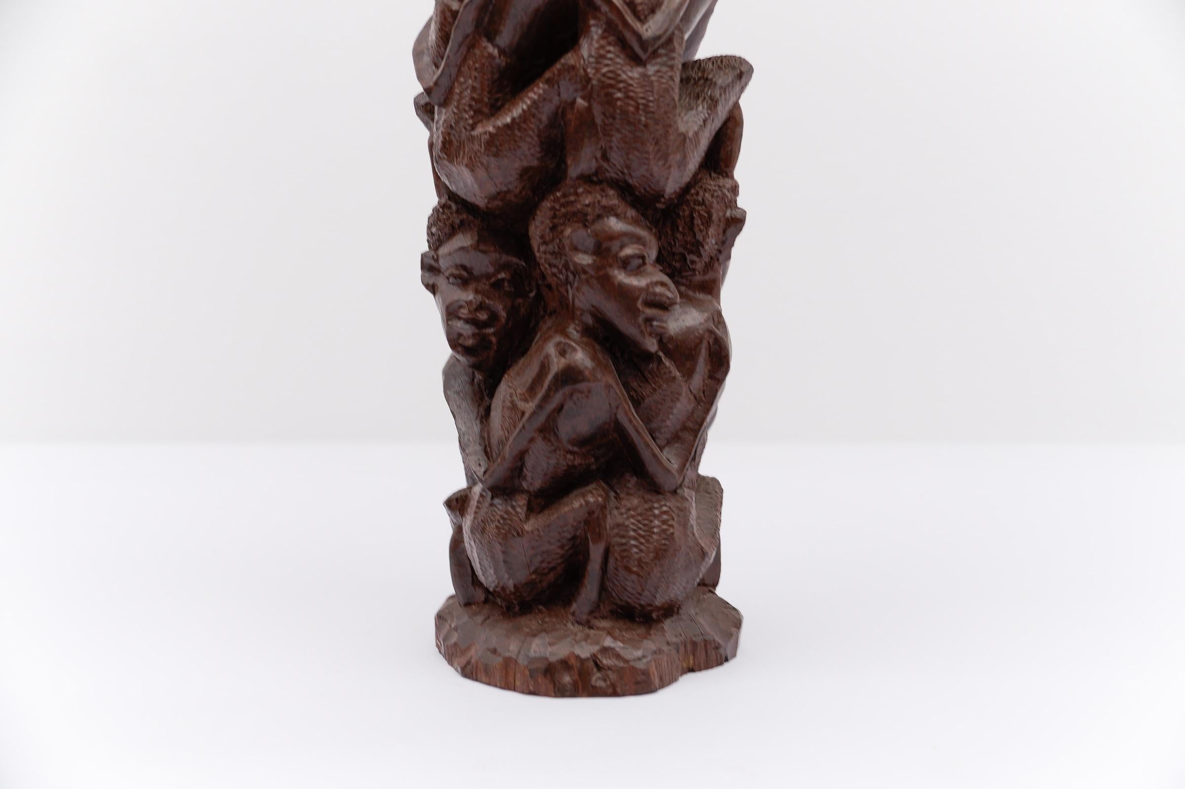 Vintage African art Arbre de famille Makonde tanzanien en bois de fer (ébène ??) sculpté à la main en vente 7