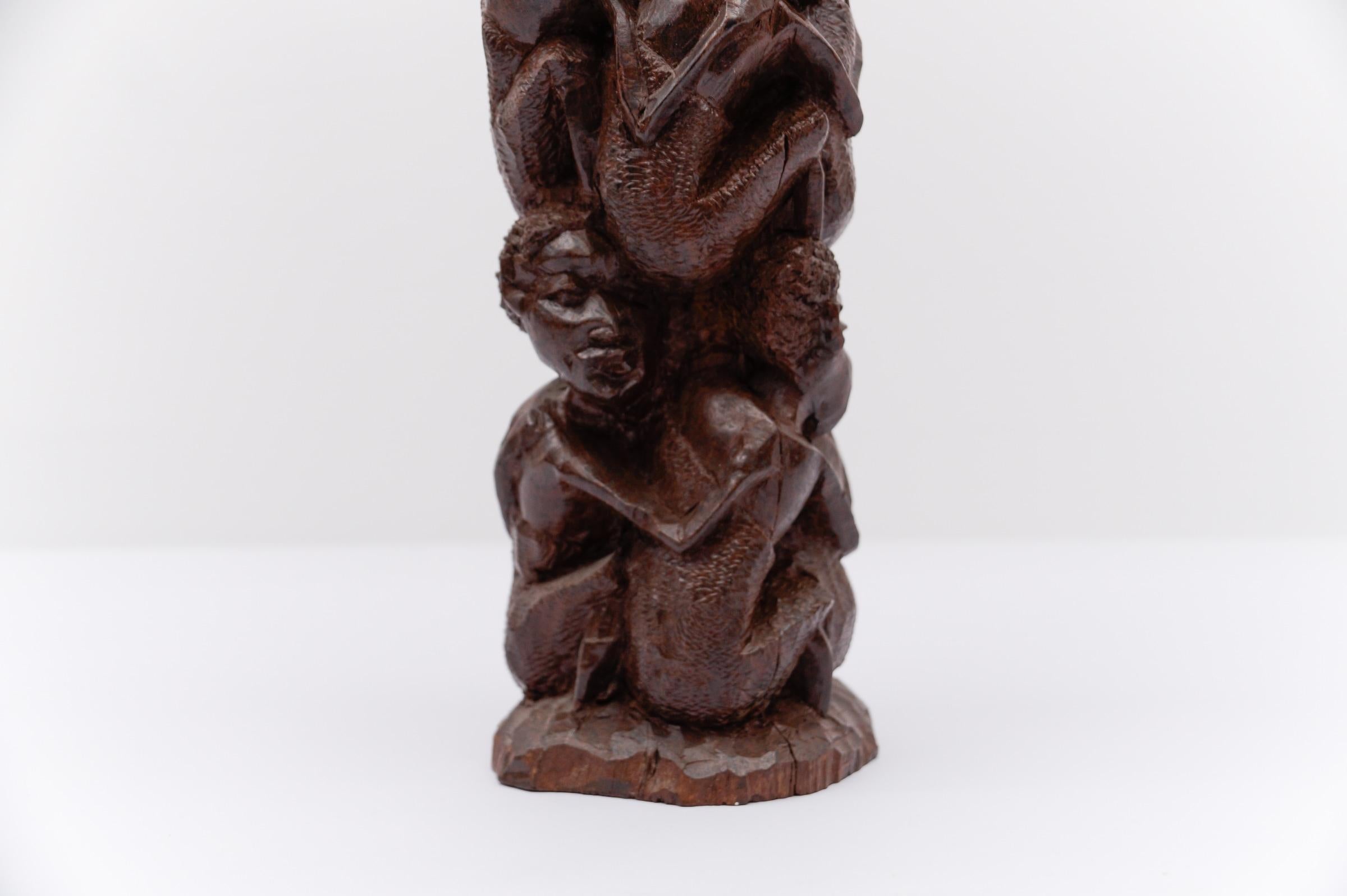 Vintage African art Arbre de famille Makonde tanzanien en bois de fer (ébène ??) sculpté à la main en vente 8