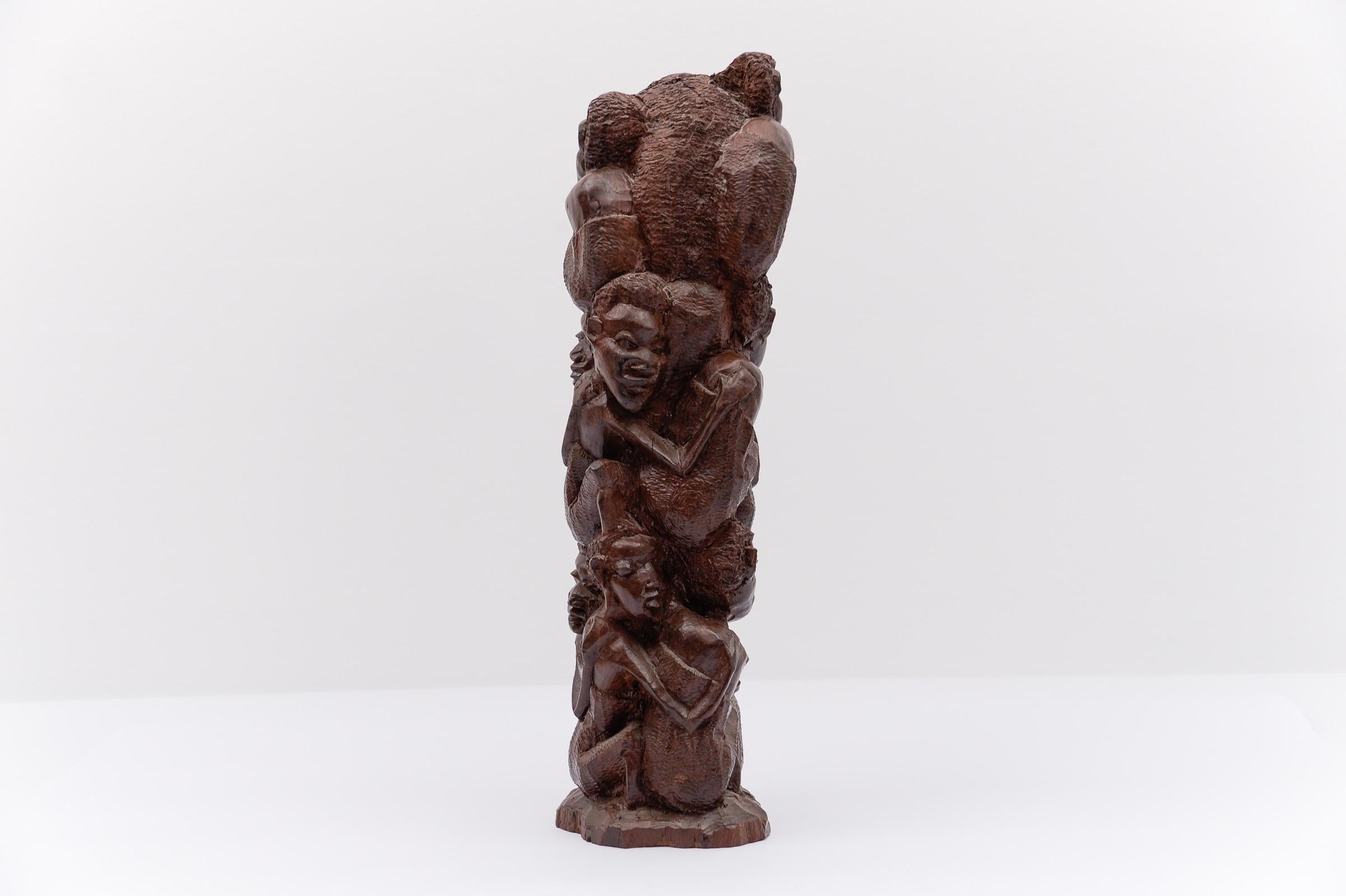 Vintage African art Arbre de famille Makonde tanzanien en bois de fer (ébène ??) sculpté à la main en vente 1