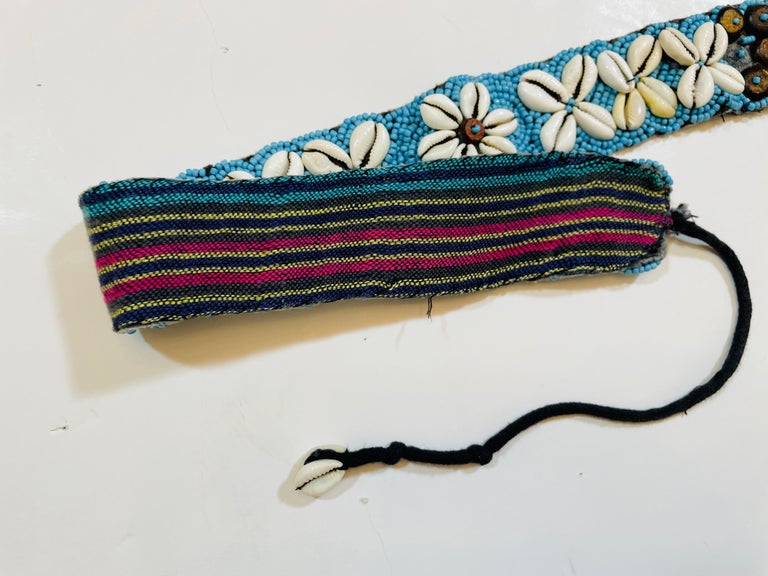 Vintage African Beaded Tie Waist Belt in Turquoise Seed  display picture 1