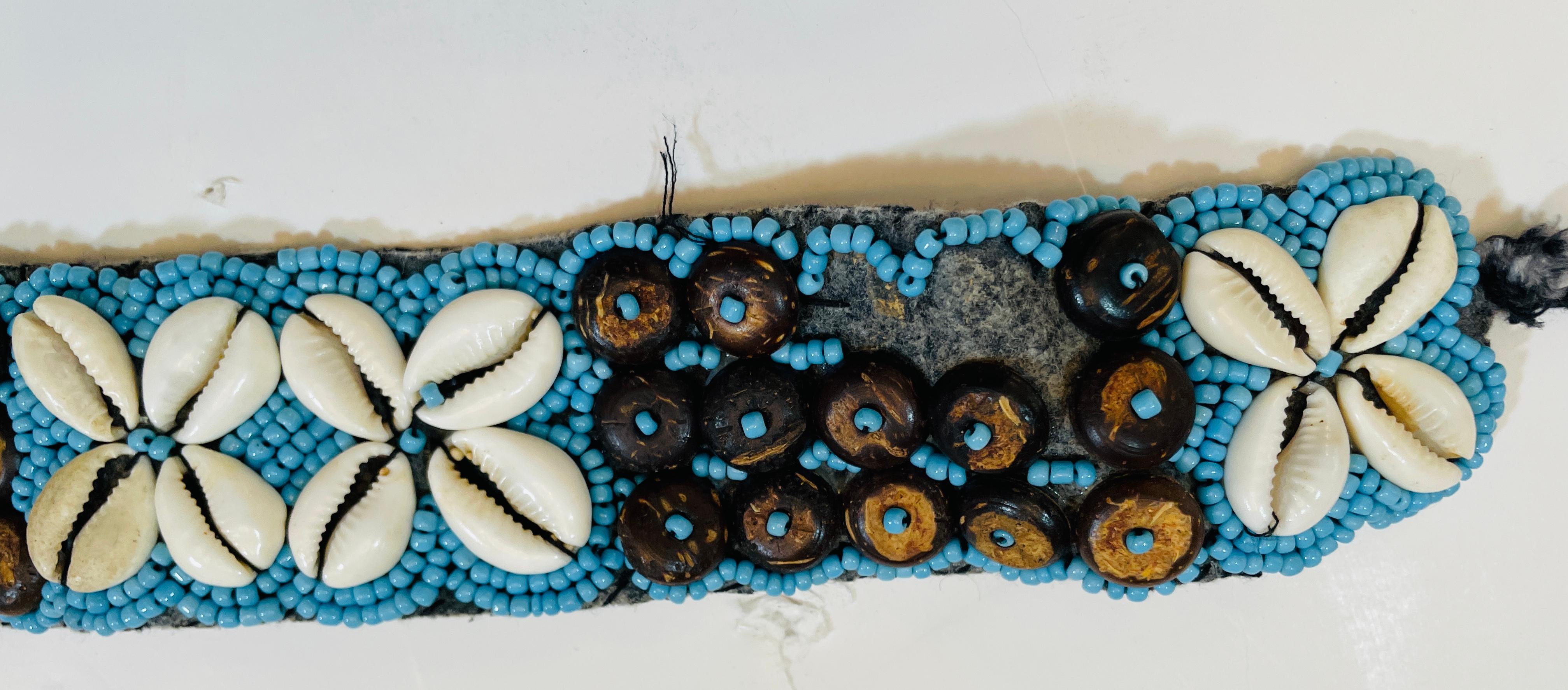 Vintage African Beaded Tie Waist Belt in Turquoise Seed Beads Cowries Sea Shell  For Sale 10