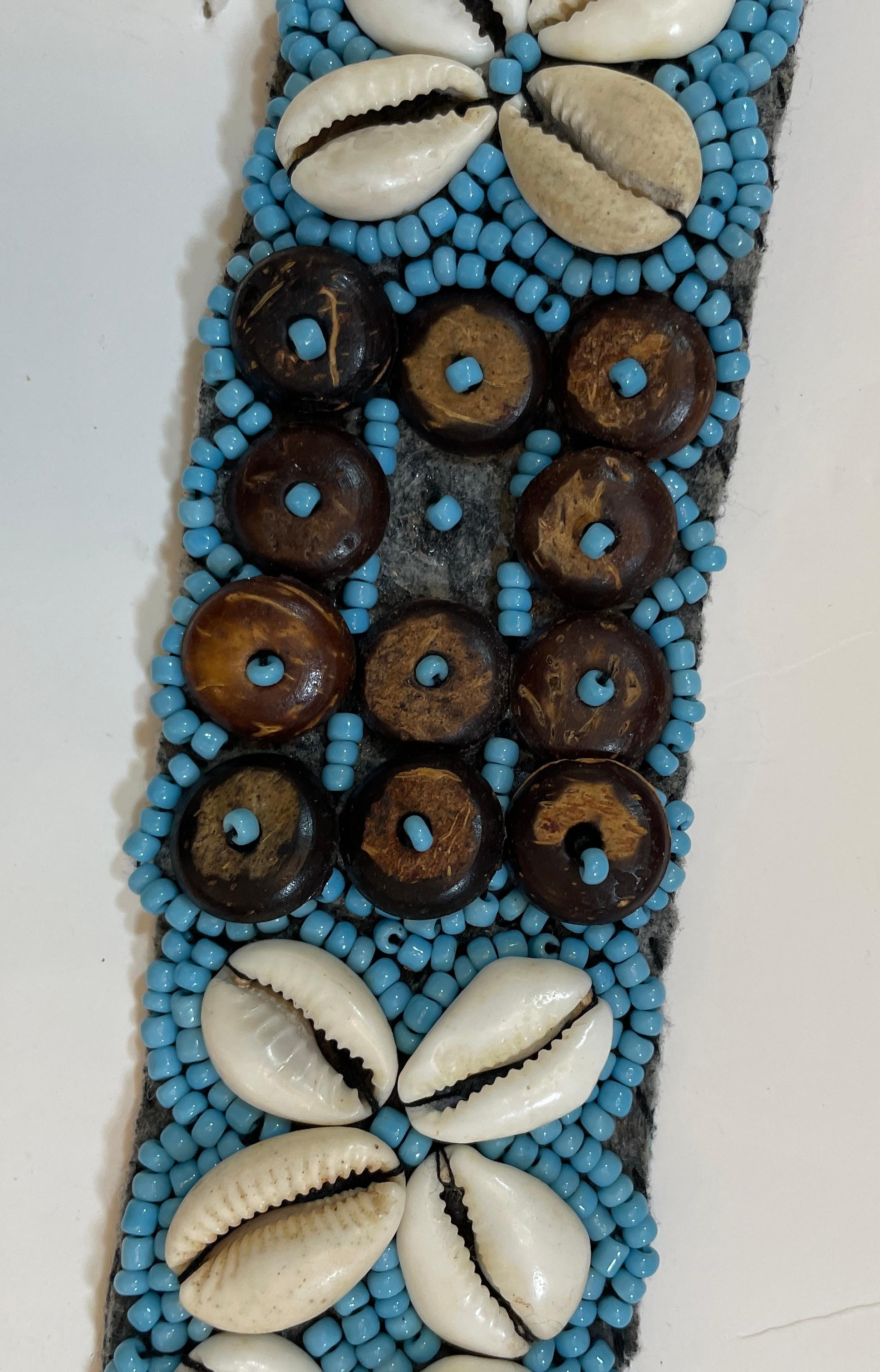 Vintage African Beaded Tie Waist Belt in Turquoise Seed Beads Cowries Sea Shell  For Sale 11
