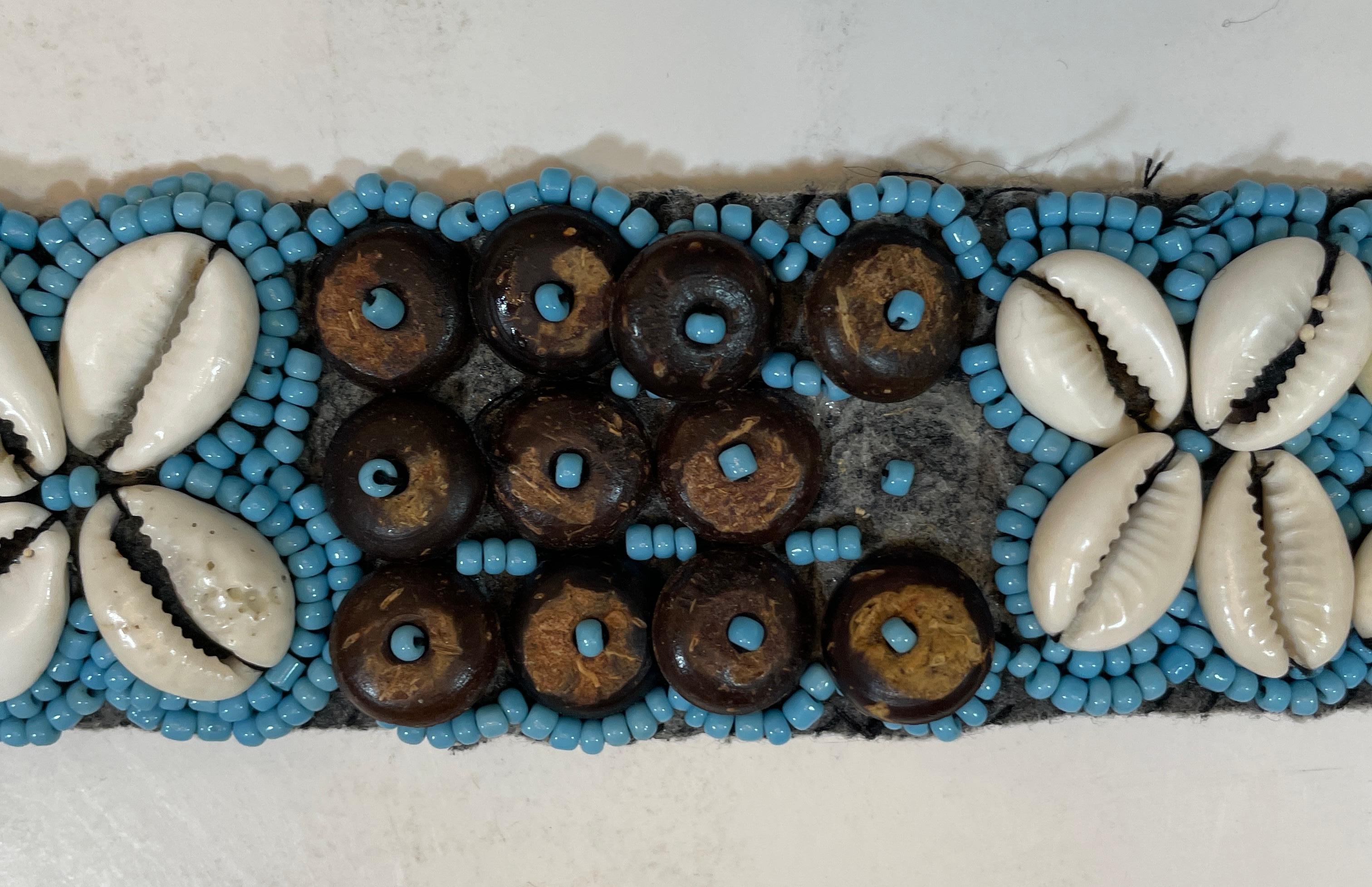 Vintage African Beaded Tie Waist Belt in Turquoise Seed Beads Cowries Sea Shell  For Sale 12