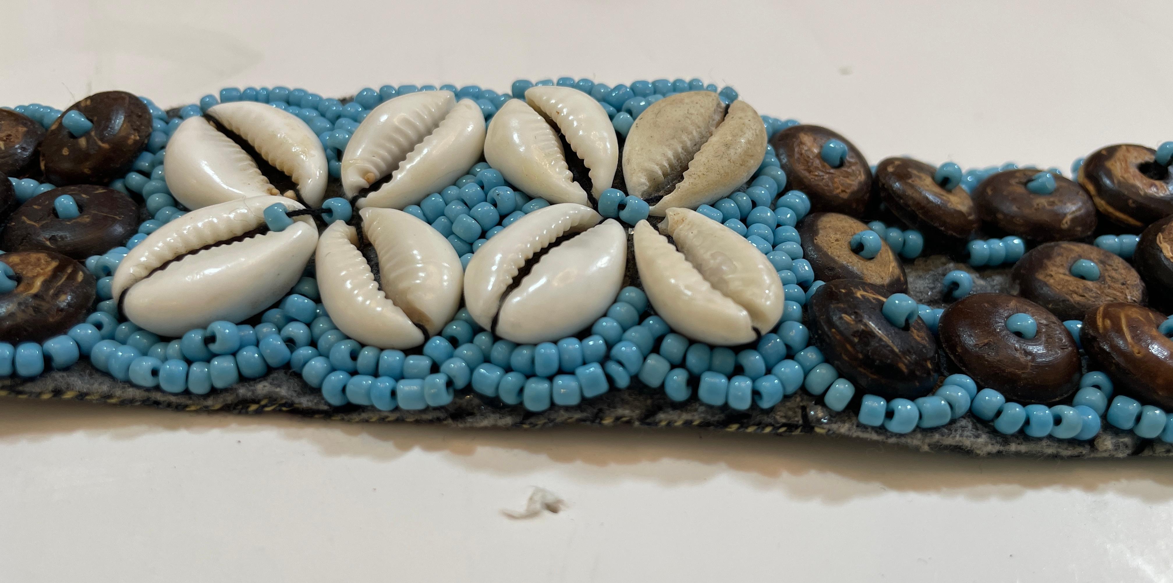 Vintage African Beaded Tie Waist Belt in Turquoise Seed Beads Cowries Sea Shell  For Sale 2