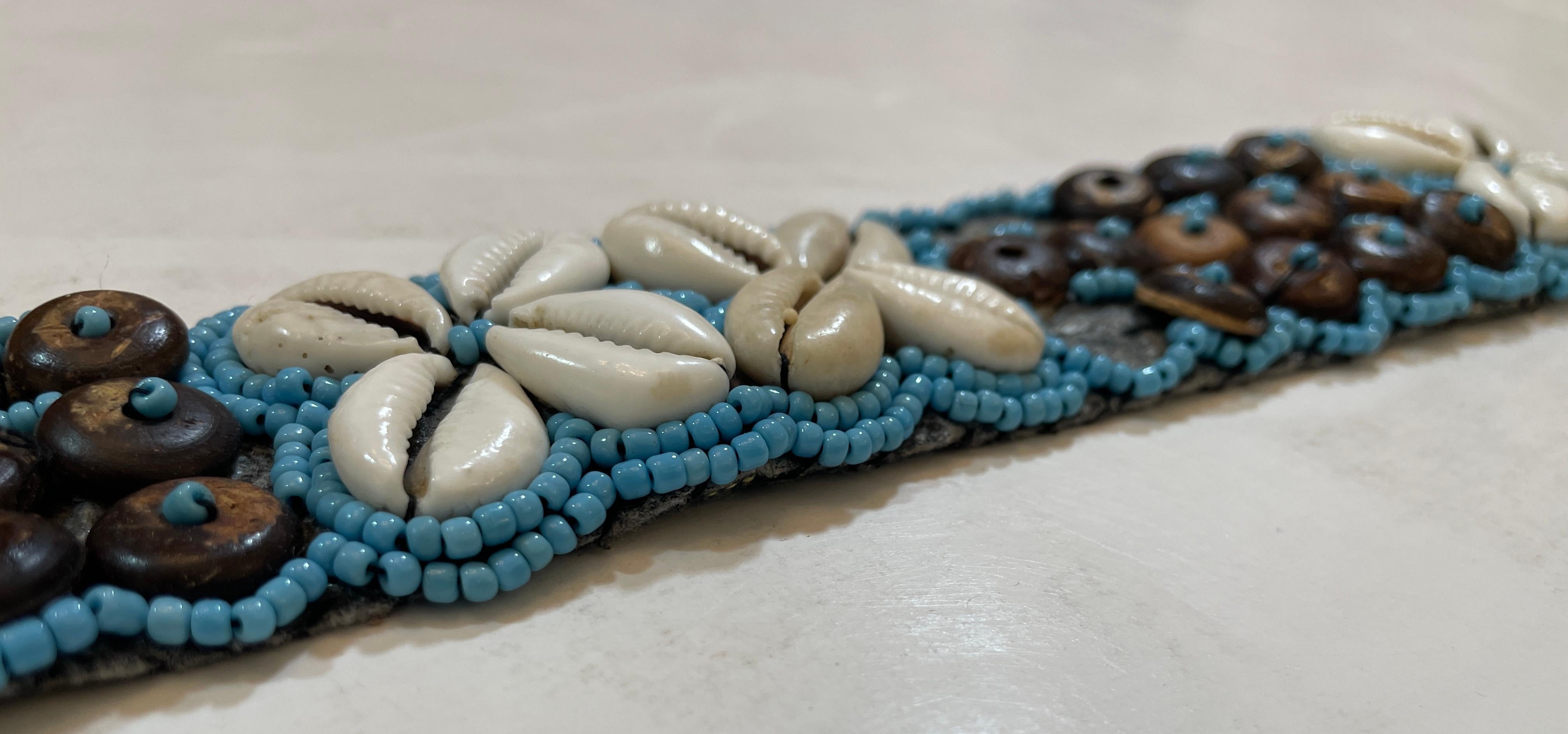 Vintage African Beaded Tie Waist Belt in Turquoise Seed Beads Cowries Sea Shell  For Sale 4