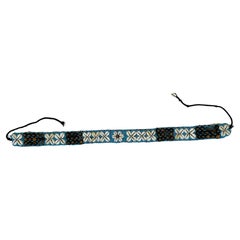 Vintage African Beaded Tie Waist Belt in Turquoise Seed Beads Cowries Sea Shell 