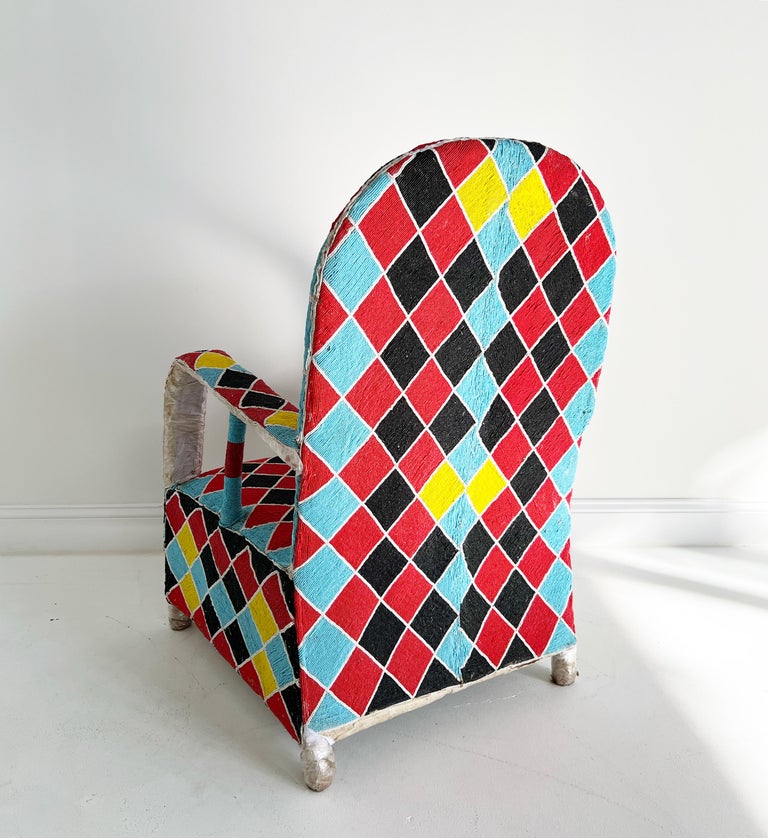 Vintage African Beaded Yoruba Chair, Multicolor, 2 Chairs Available For