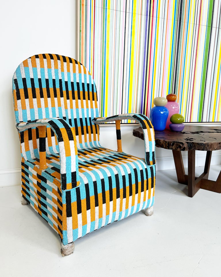 Vintage African Beaded Yoruba Chair, Multicolor 2 Chairs Available