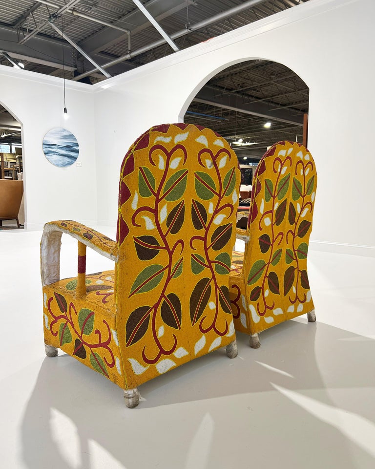 Vintage African Beaded Yoruba Chair, Multicolor, 2 Chairs Available For