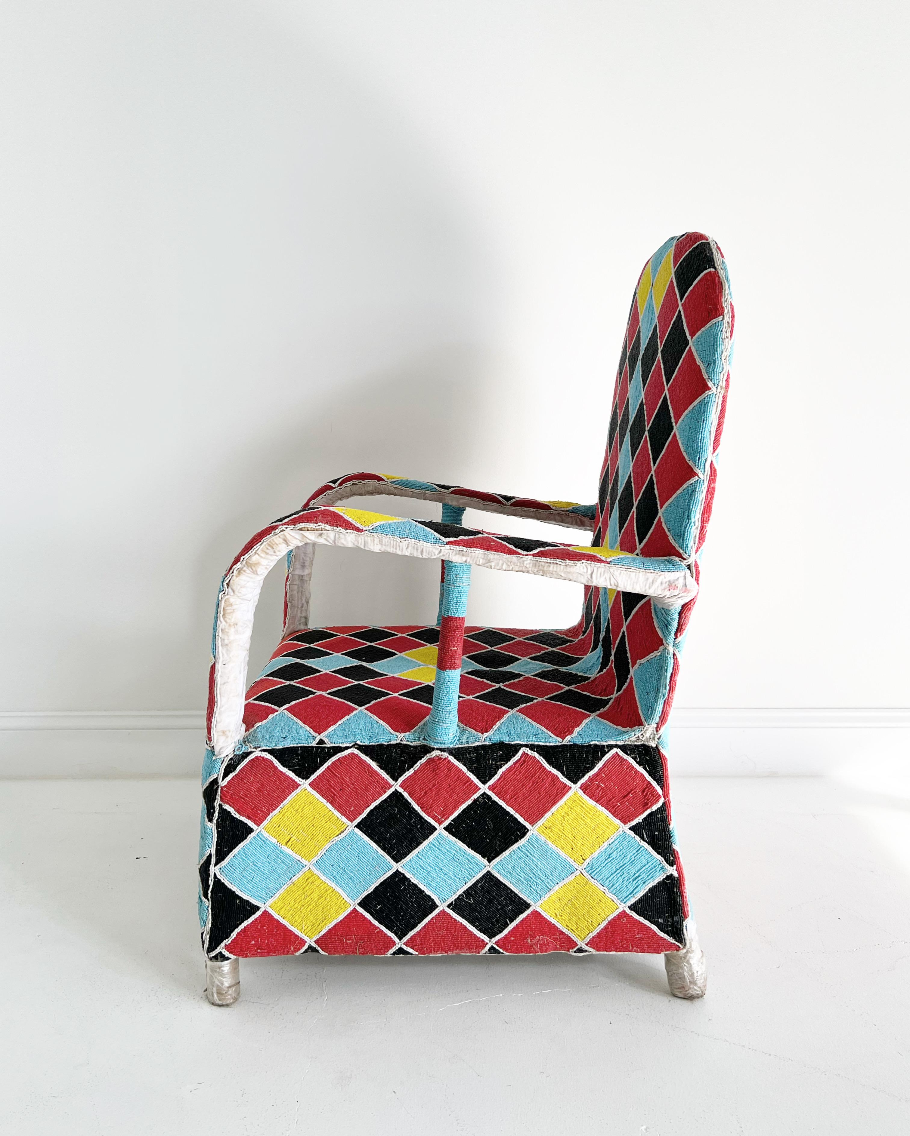 Vintage African Beaded Yoruba Chair, Multicolor, 2 Chairs Available In Good Condition For Sale In SAINT LOUIS, MO