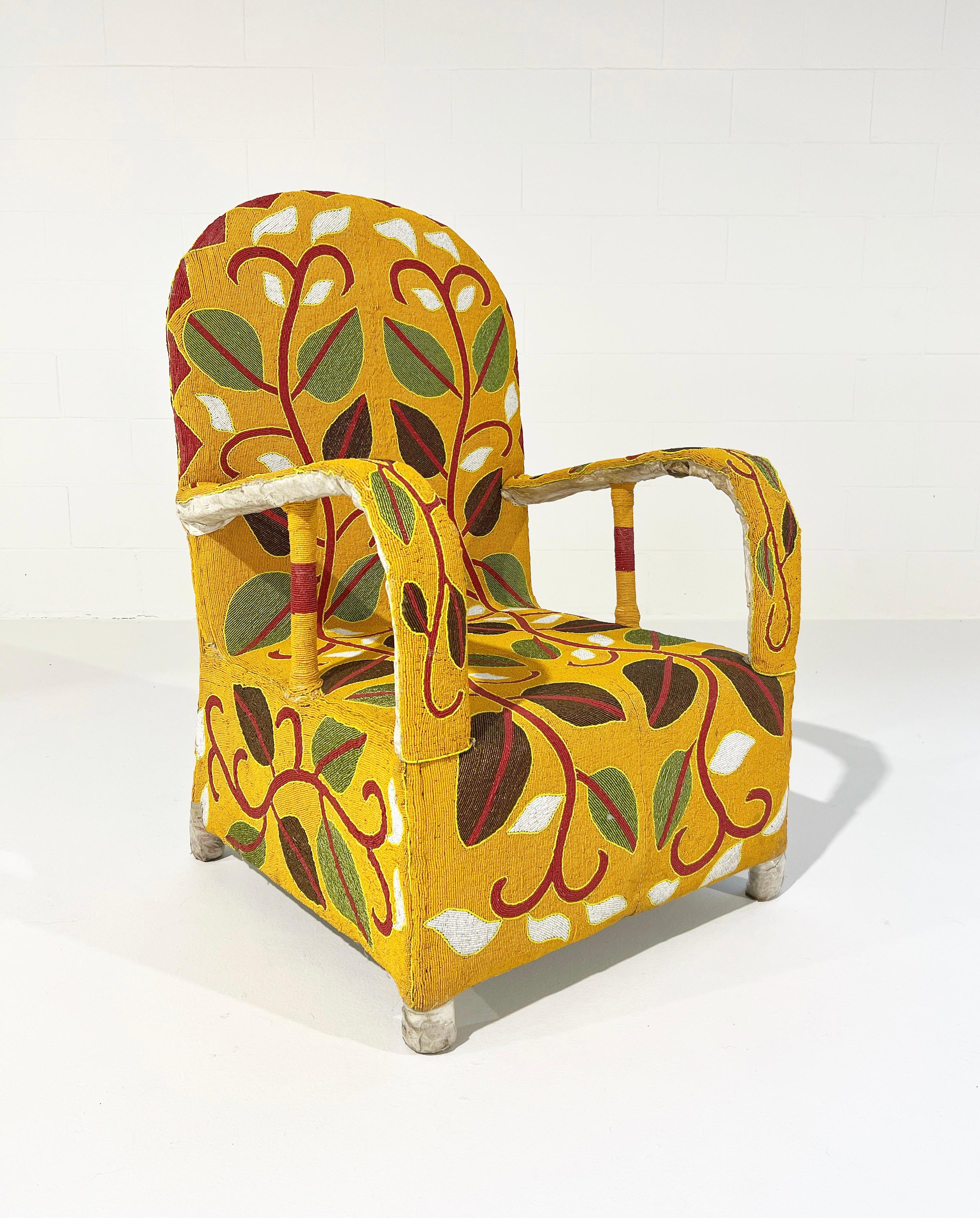 20th Century Vintage African Beaded Yoruba Chair, Multicolor, 1 Chair Available