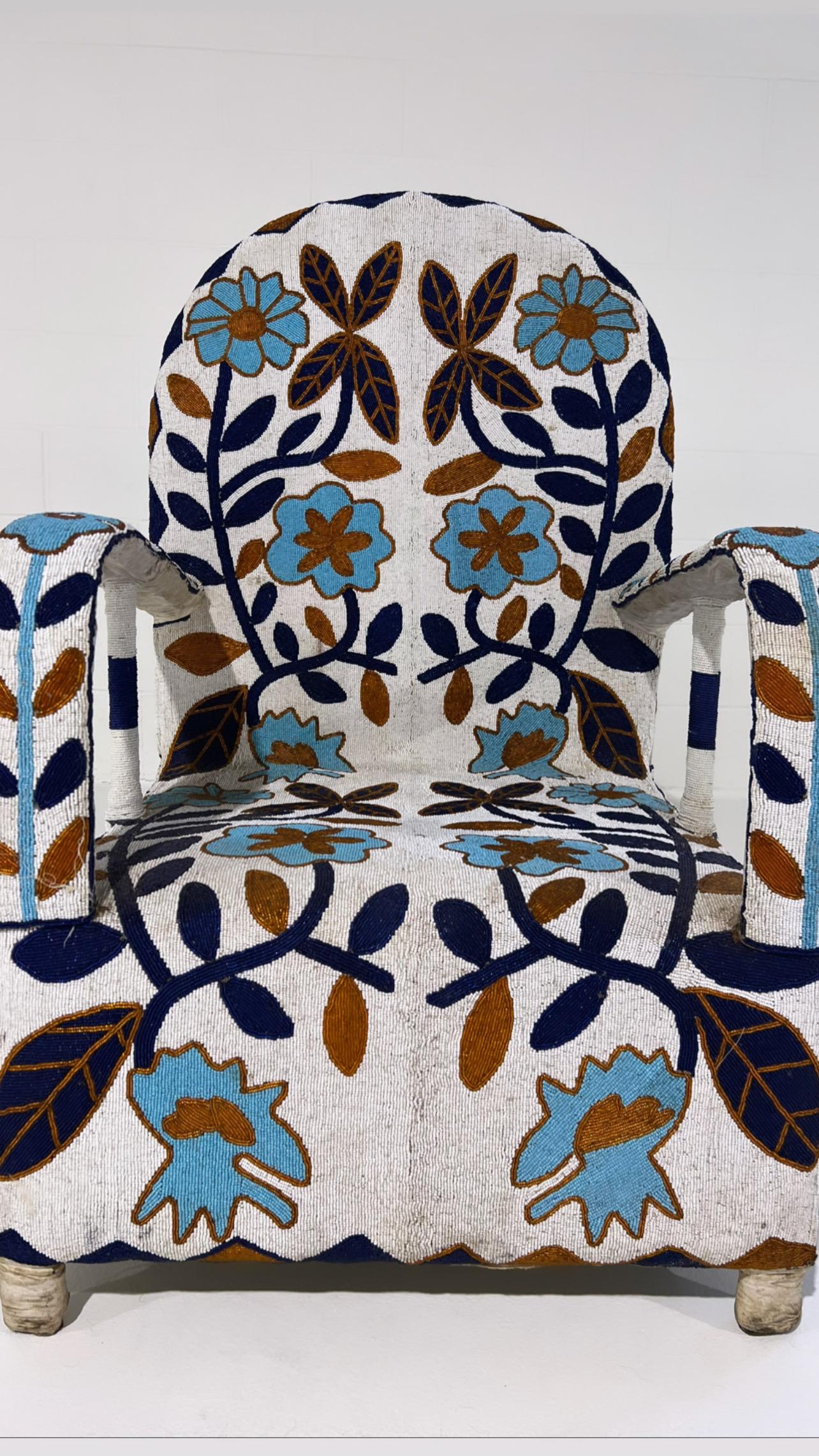 Vintage African Beaded Yoruba Chair, Multicolor, 2 Chairs Available For