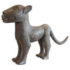 Vintage African Benin Bronze Royal Leopard Cat