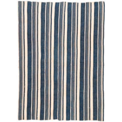 Vintage Midcentury West African Blue, White Striped Indigo Cotton Textile Fabric