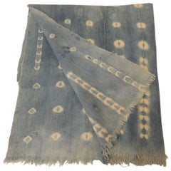 Vintage African Blue and White Yoruba Reversible Artisanal Cloth with Fringes