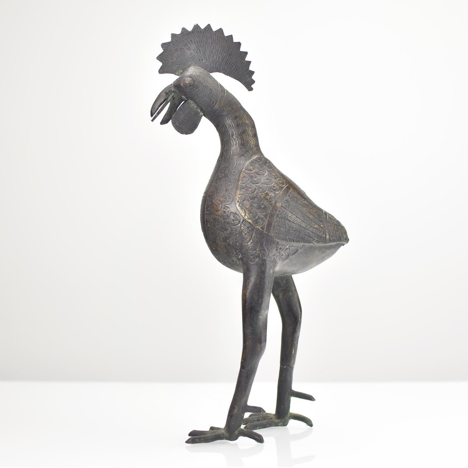 Primitif Figurine de coq africaine en bronze Ife Benin Nigeria Primitive Folk Art en vente