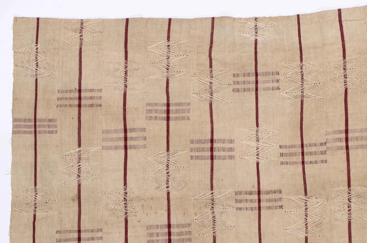 Nigerian Vintage African Brown / Off-White / Purple Striped Hand Woven Textile