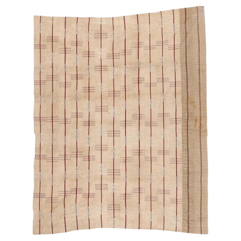 Vintage African Brown / Off White / Purple Striped Hand Woven Textile