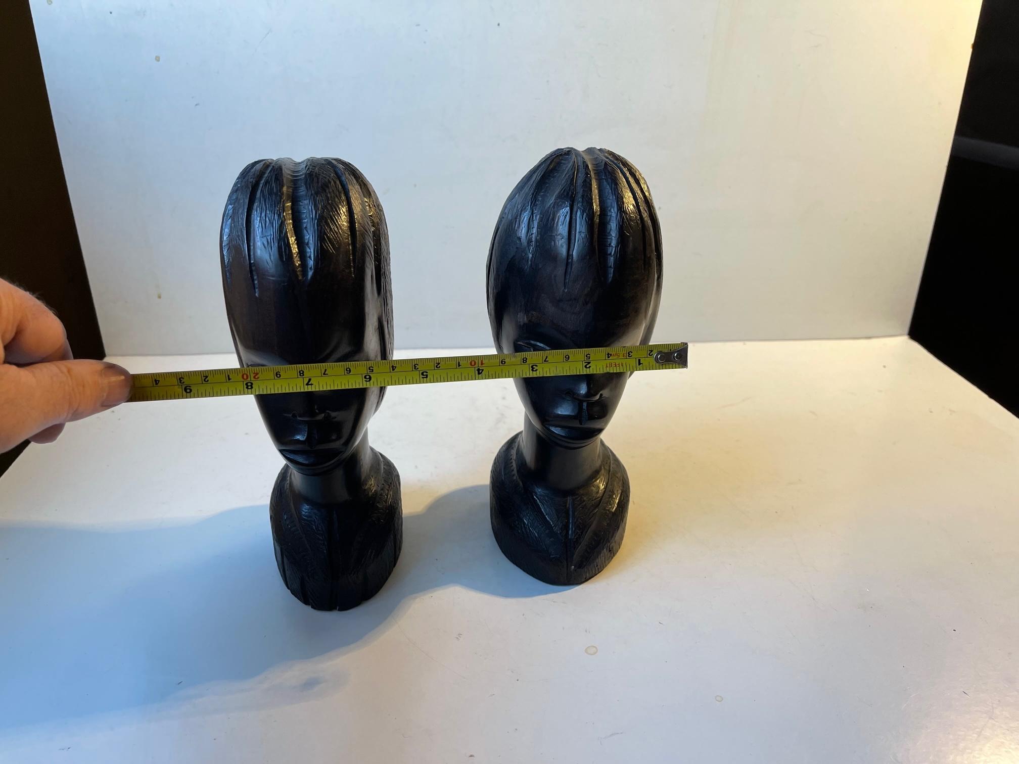 Vintage African Carved Bust's or Bookends Girl & Boy in Ebony, 1970s For Sale 7