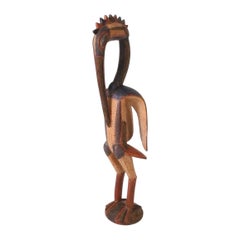 Vintage African Carved Wood Figure of a Large Hornbill Bird Sculpture 65" Tall