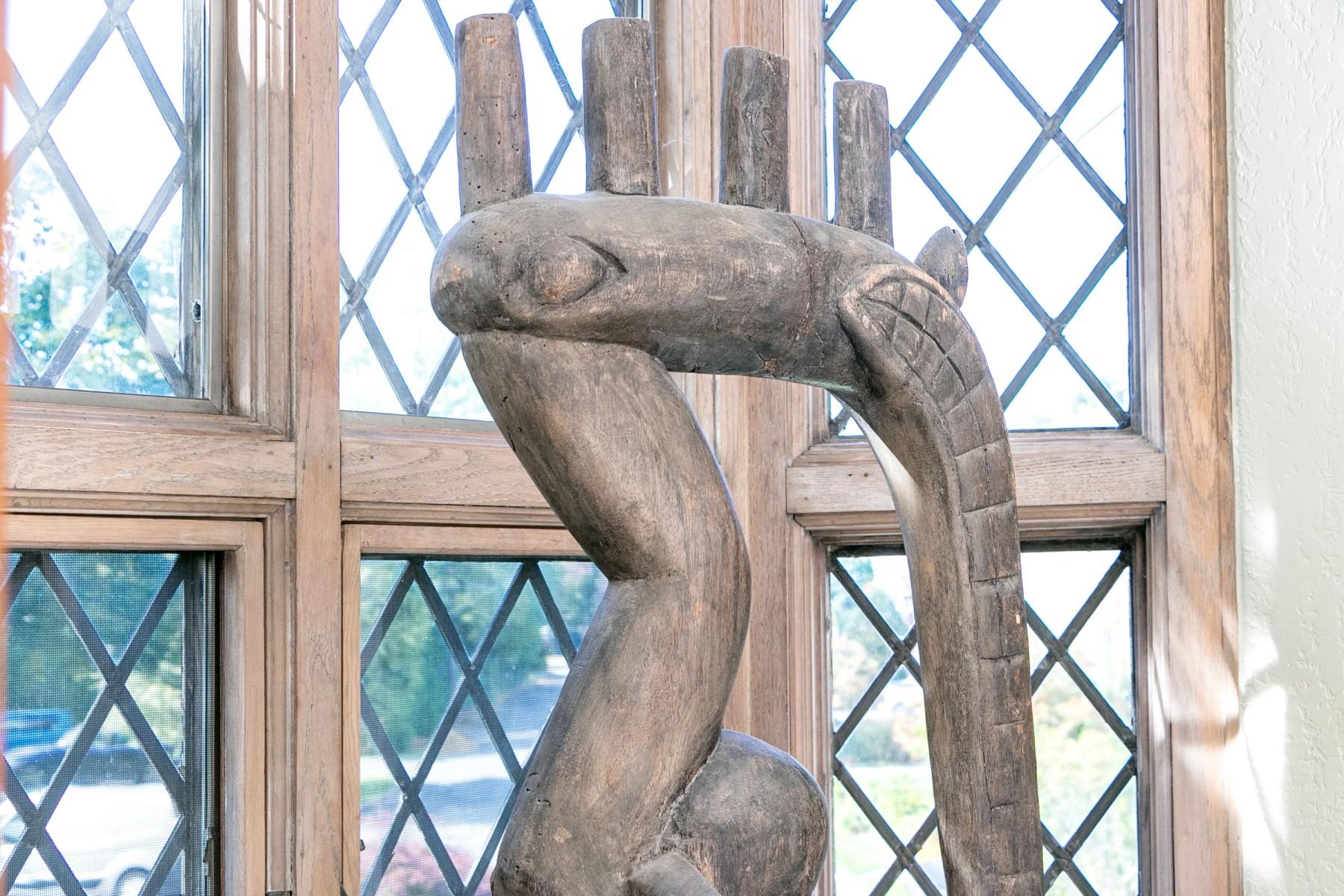 Vintage African Carved Wood Figure of a Large Hornbill Bird Sculpture Large For Sale 6