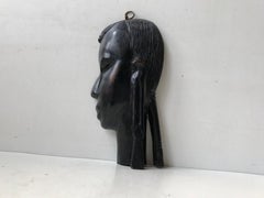 Vintage African Face Wall Plaque in Ebony, 1960s