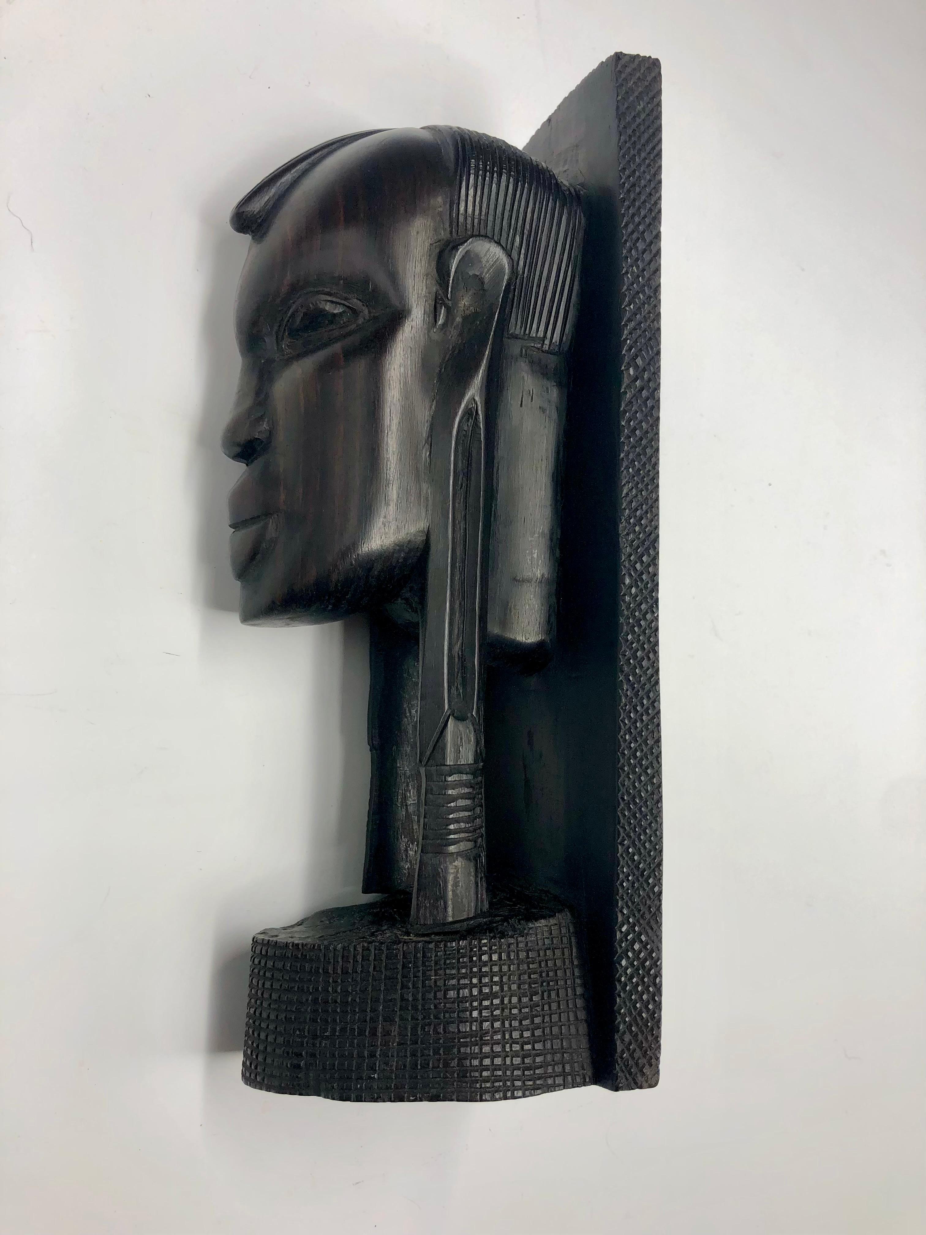 Wood Vintage African Figurative Carved Ebony Bust Bookends For Sale