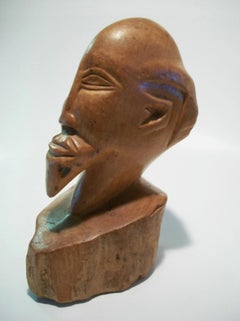 Vintage African Fine Art Wood Bust - Hand Carved - Unsigned - Mid 20th Century