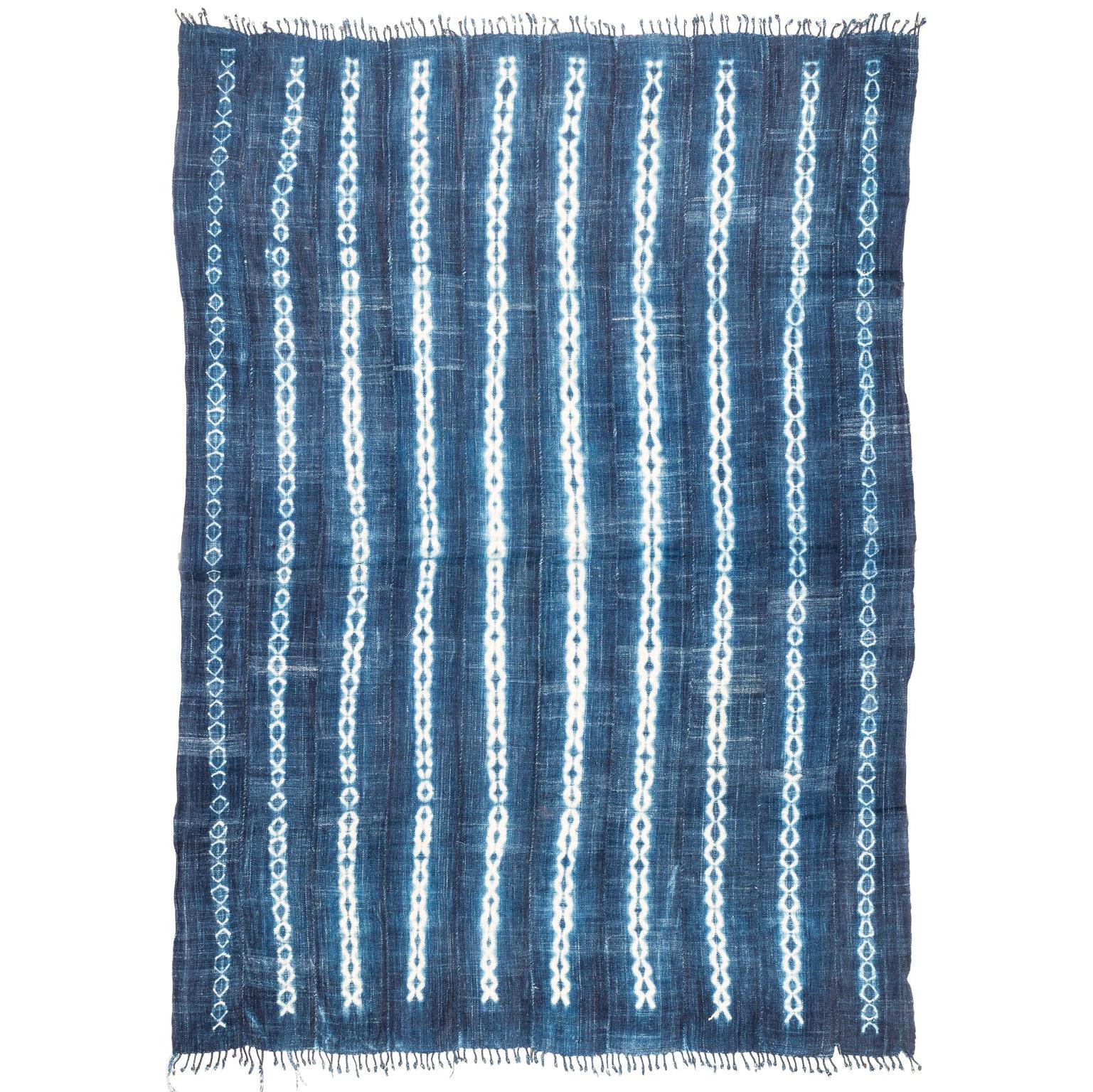 Vintage African Indigo Blue and White Cotton Wrap Blanket