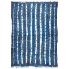 Indigo Blue and White Ewe Kente Cloth African Textile For Sale at