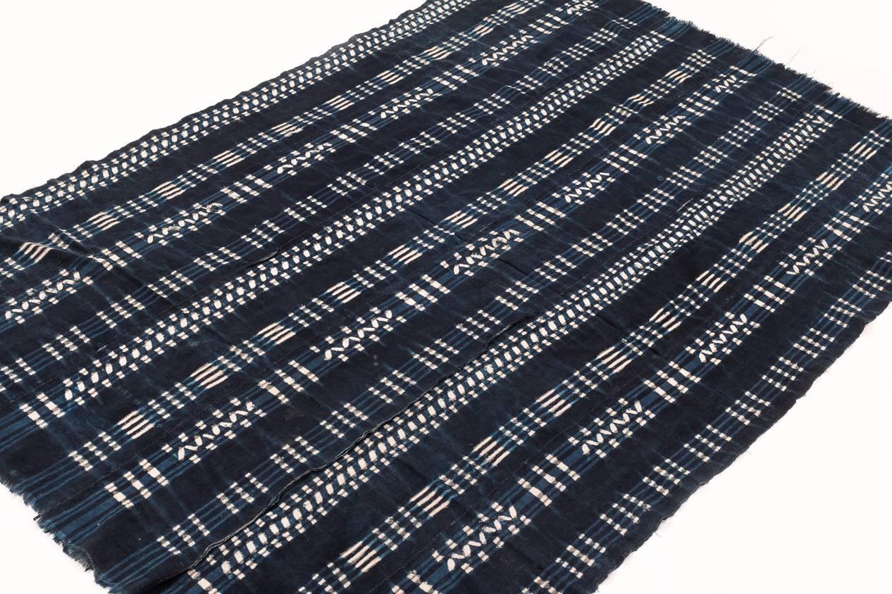 Natural Indigo on hand-spun cotton. We believe this piece was woven in Burkina Faso, possibly Lobi tribe. Measures: 3'6'' x 5'3''.