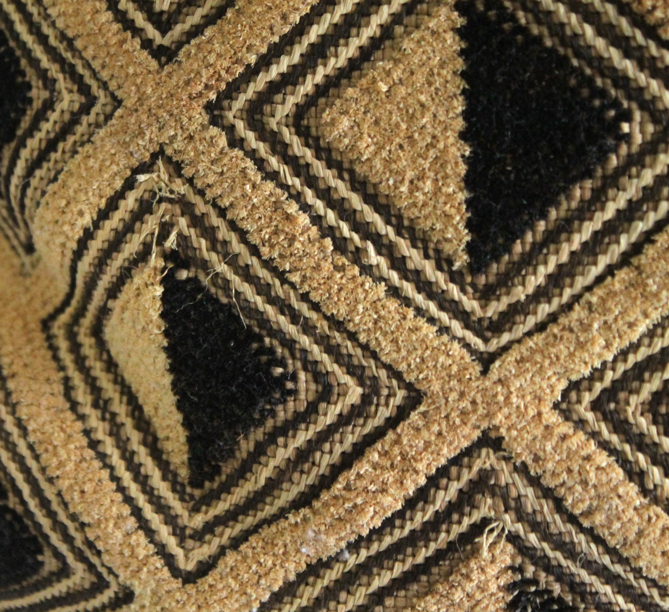 Vintage African Kuba Cloth pillow Black and Tan Pattern In Good Condition In Brea, CA