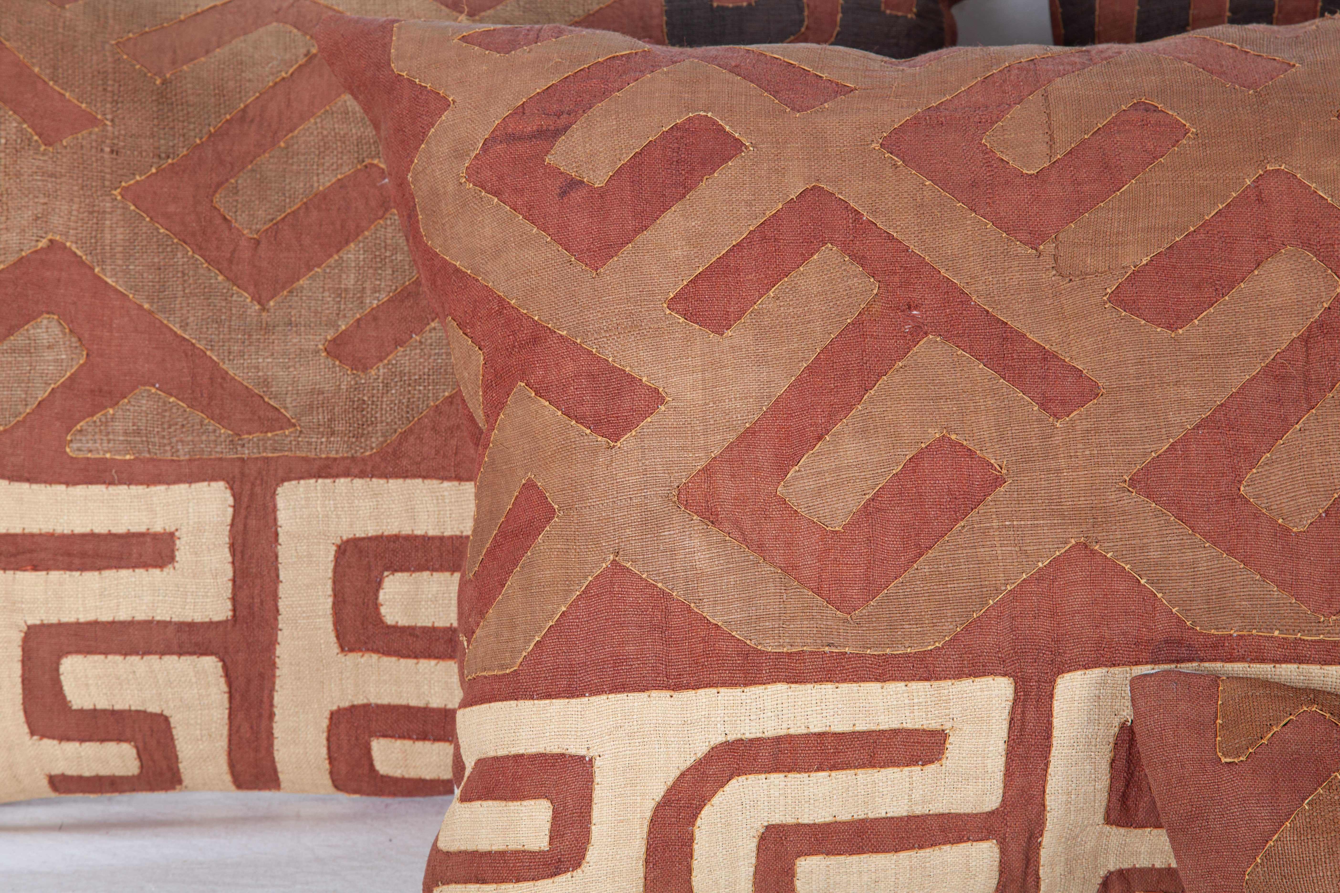 Tribal Vintage African Kuba Cloth Pillow Cases, Mid-20th Century