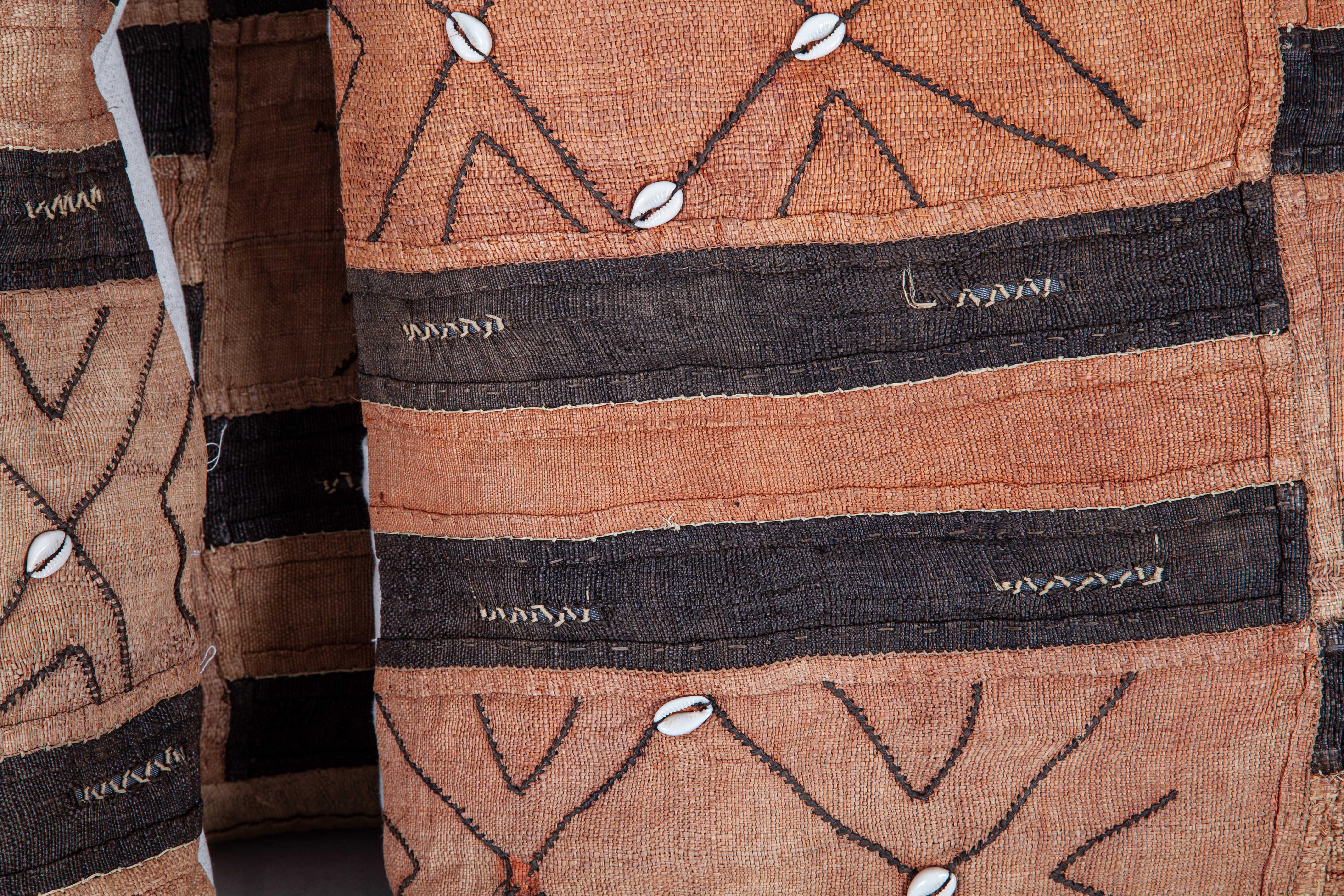 Hand-Woven Vintage African Kuba Cloth Pillow Cases, Mid-20th Century For Sale