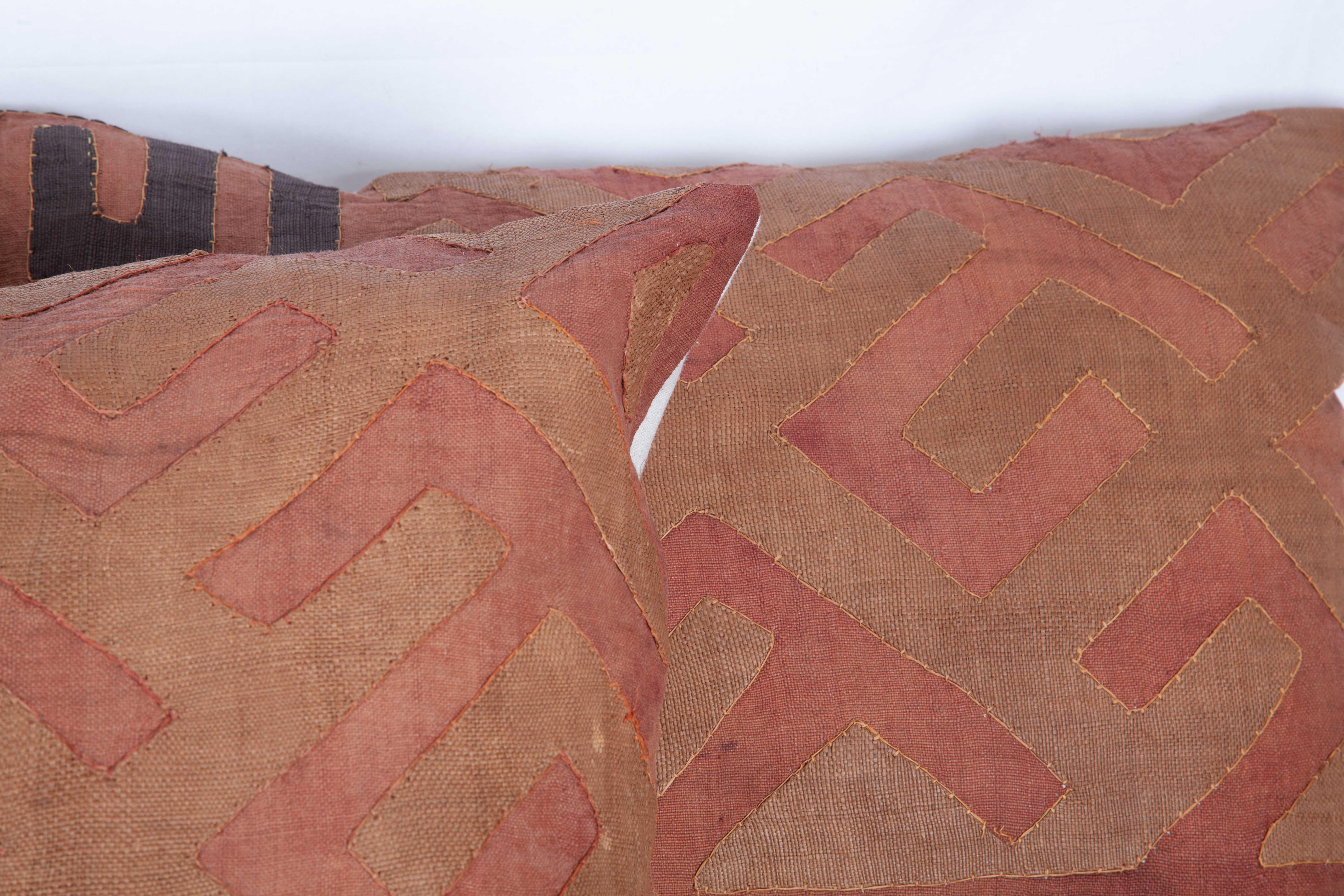 Hand-Woven Vintage African Kuba Cloth Pillow Cases, Mid-20th Century