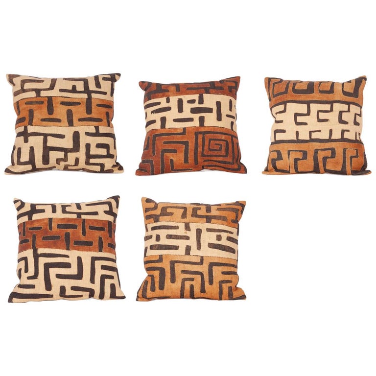 Vintage African Kuba Cloth Pillow Cases Mid 20th Century For Sale