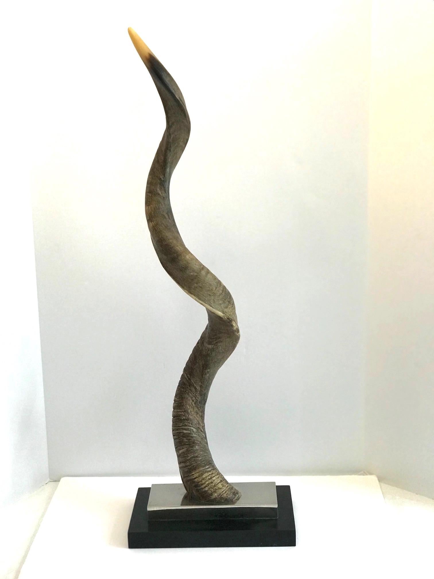 Vintage African Kudu Horn Sculpture on Stand In Good Condition In Fort Lauderdale, FL