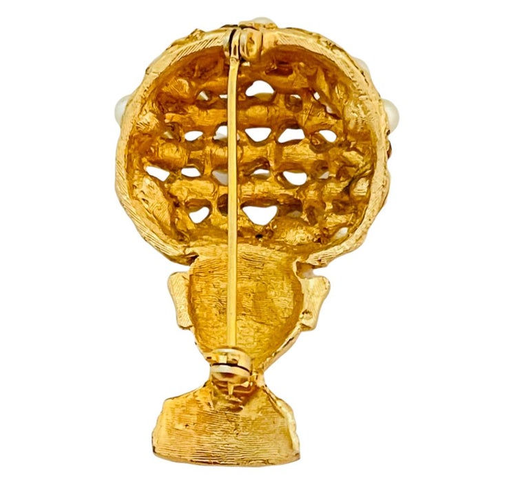 Vintage African lady pearl rhinestone brooch For Sale at 1stDibs