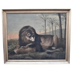 Vintage African Lion Oil Painting