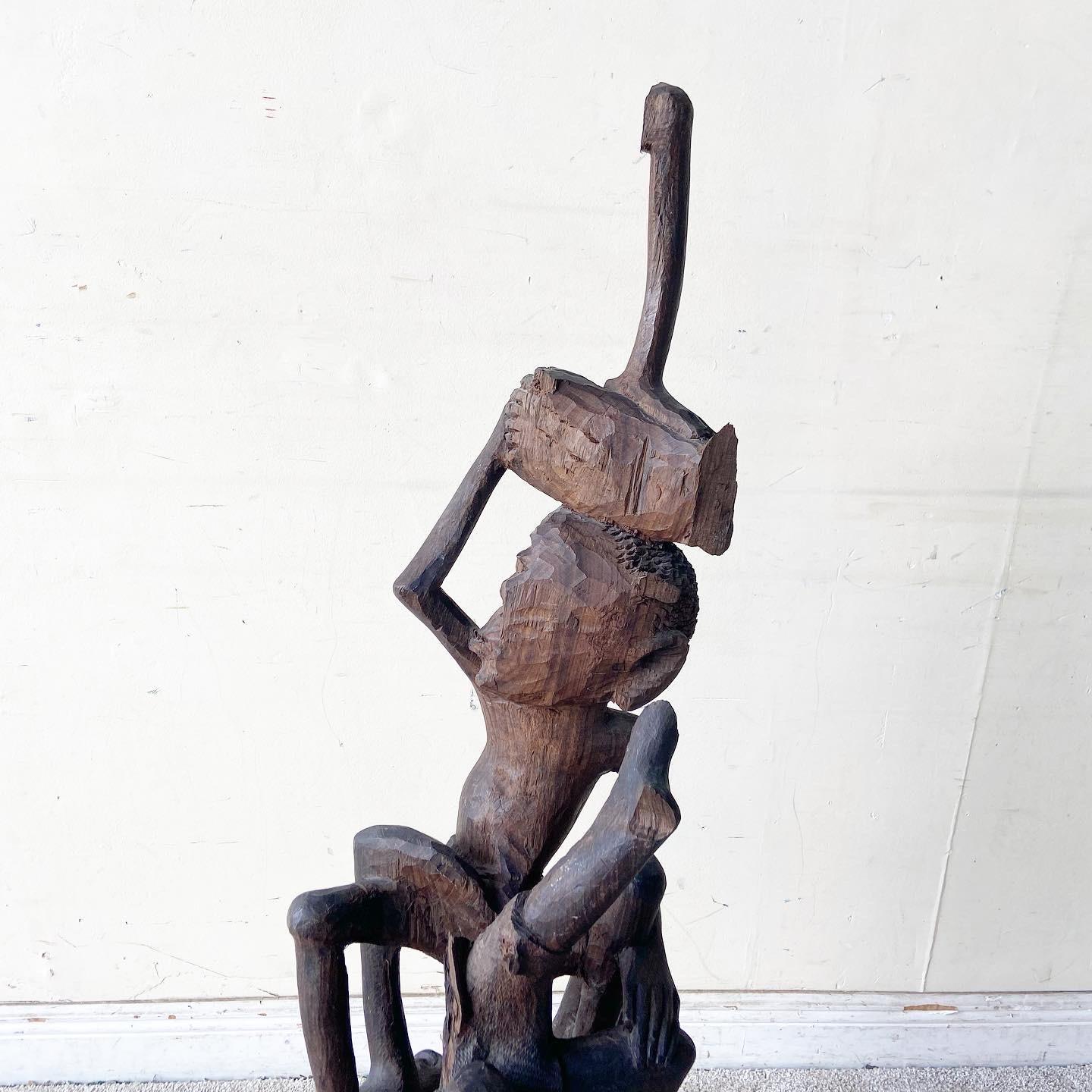 20th Century Vintage African Makonde Tree of Life Wooden Sculpture For Sale
