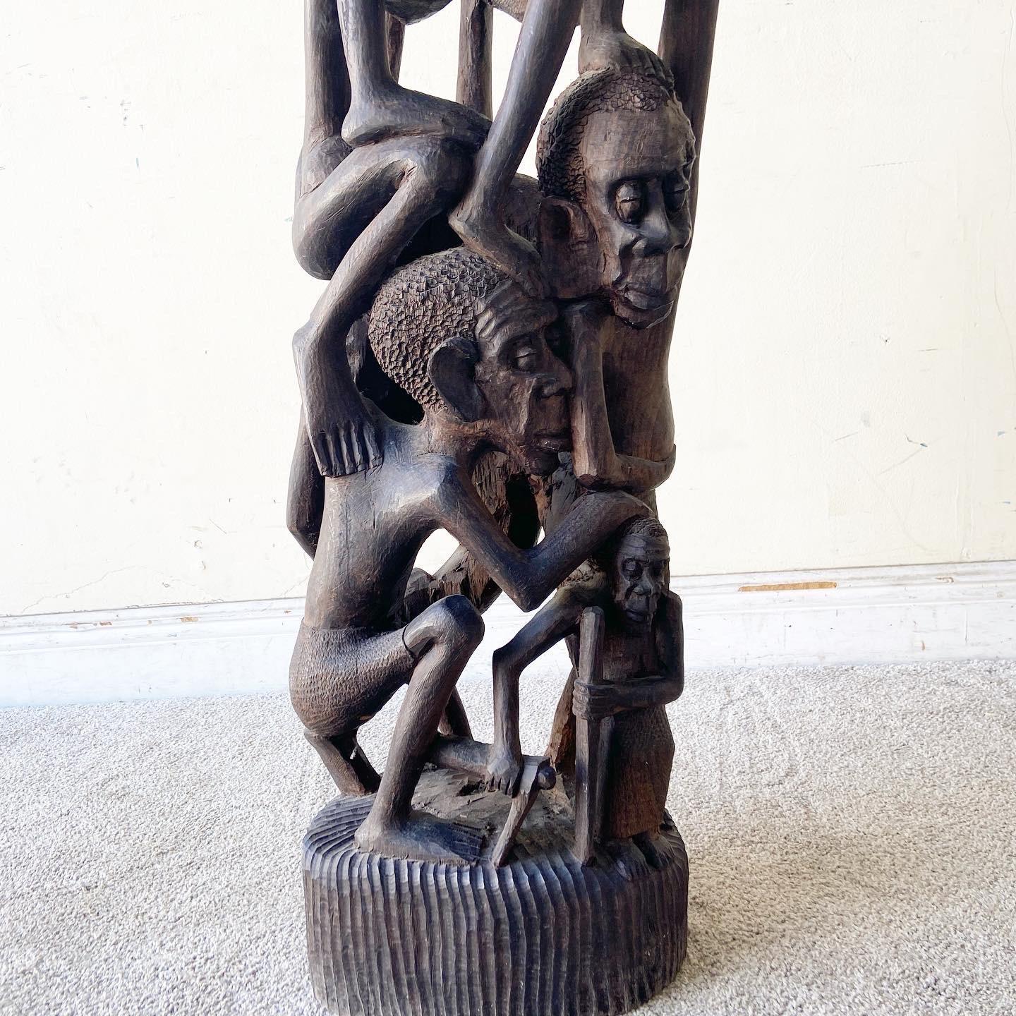 Vintage African Makonde Tree of Life Wooden Sculpture For Sale 2