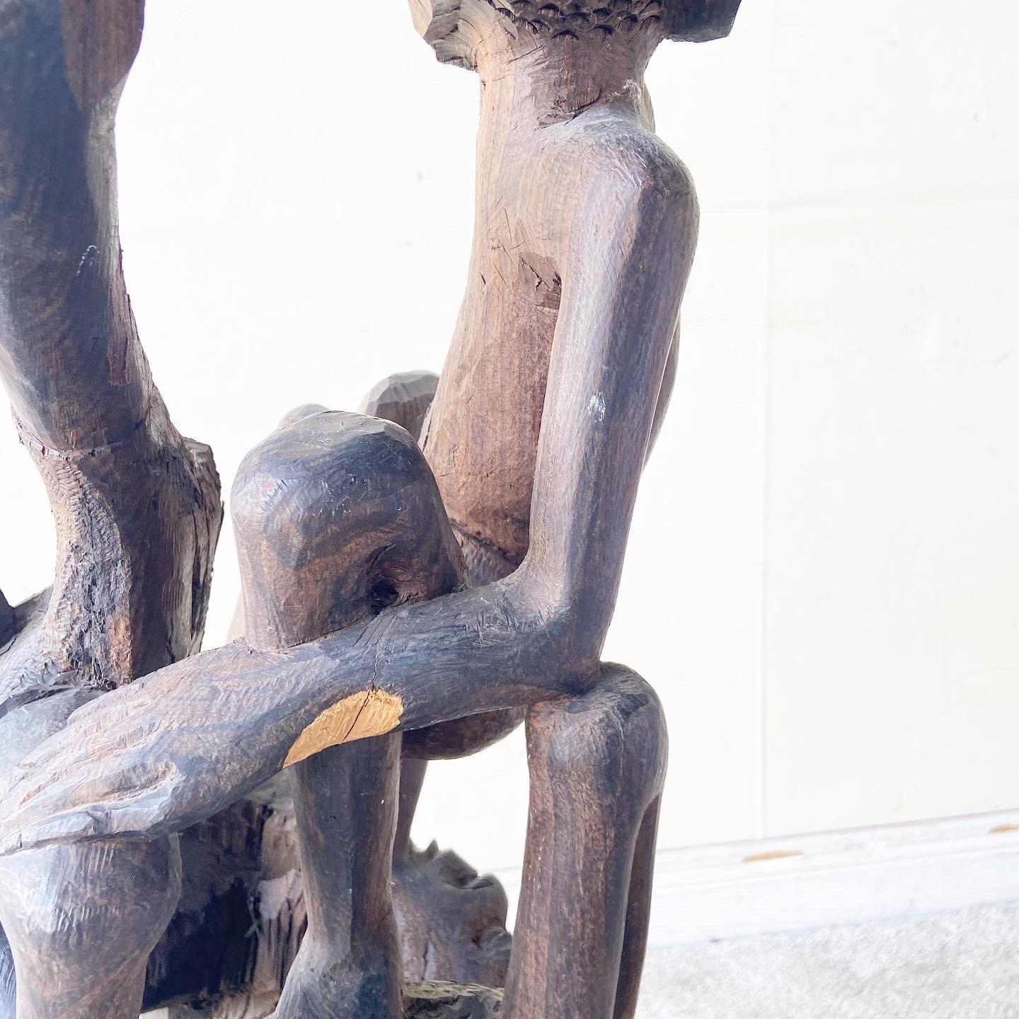 Vintage African Makonde Tree of Life Wooden Sculpture For Sale 3