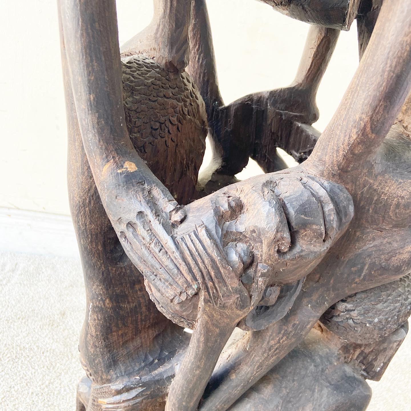 Vintage African Makonde Tree of Life Wooden Sculpture For Sale 4