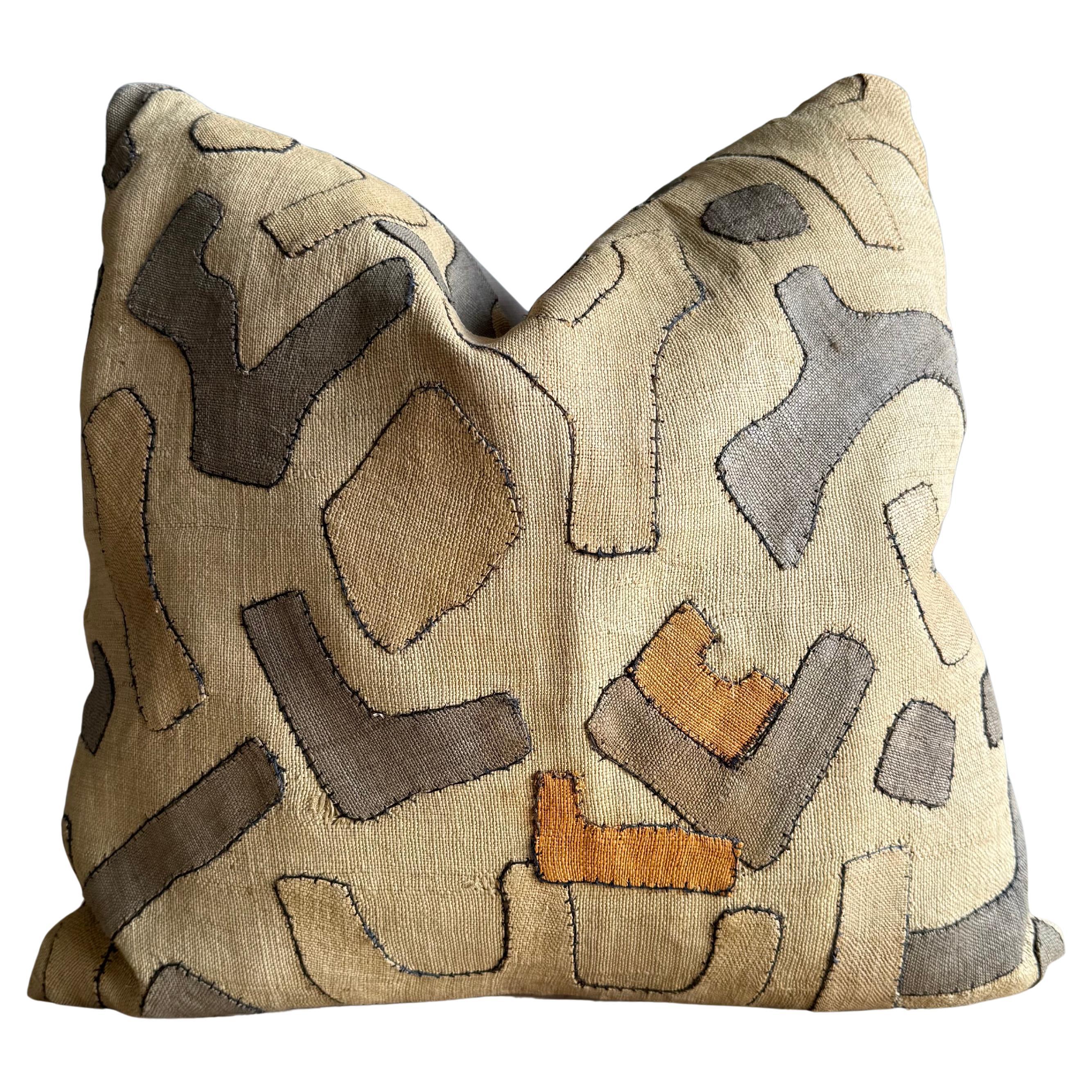 Vintage African Mali Cloth Textile Pillow with Down Insert For Sale
