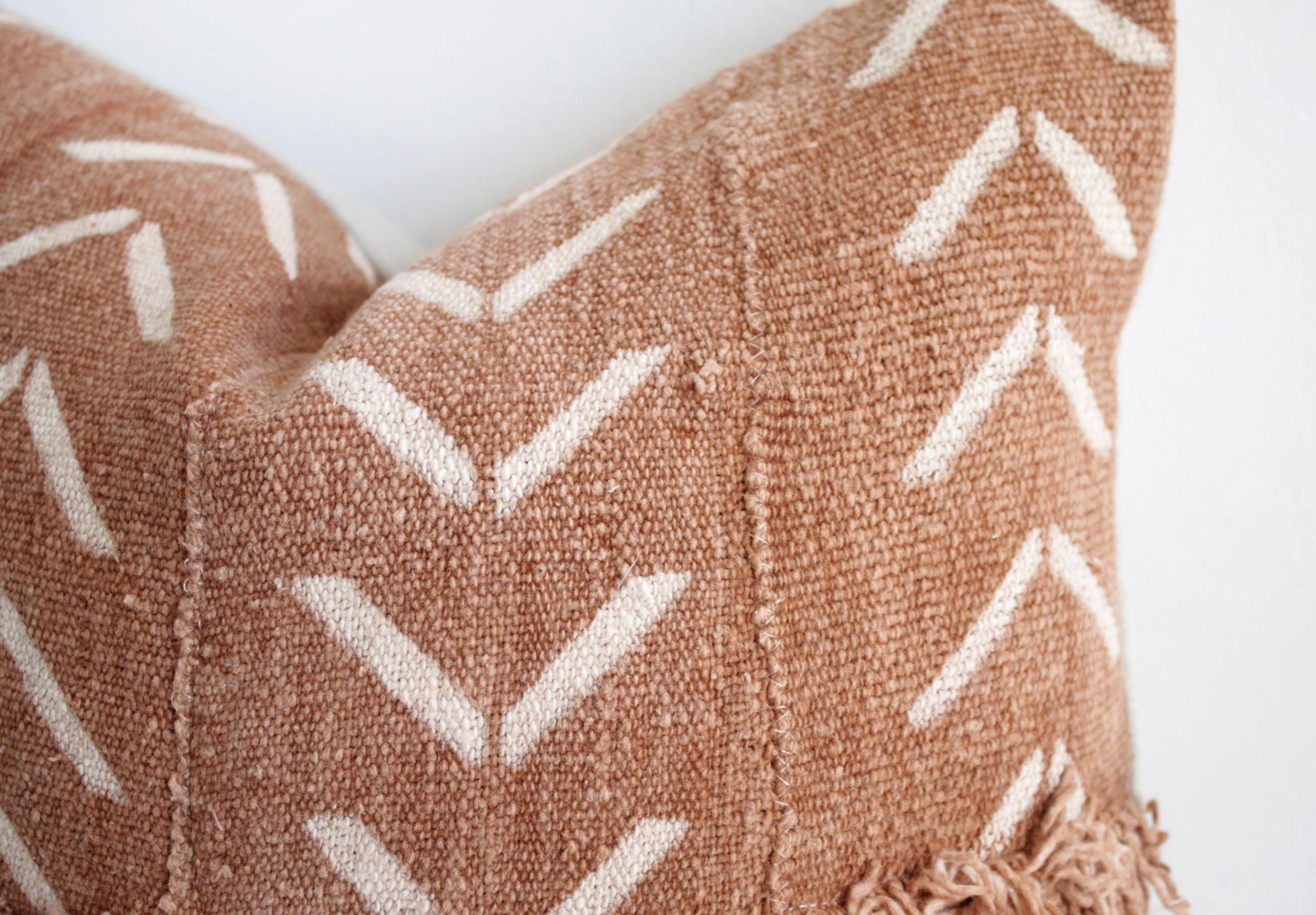 Minimalist Vintage African Mali Mud Cloth Pillows with Original Fringe