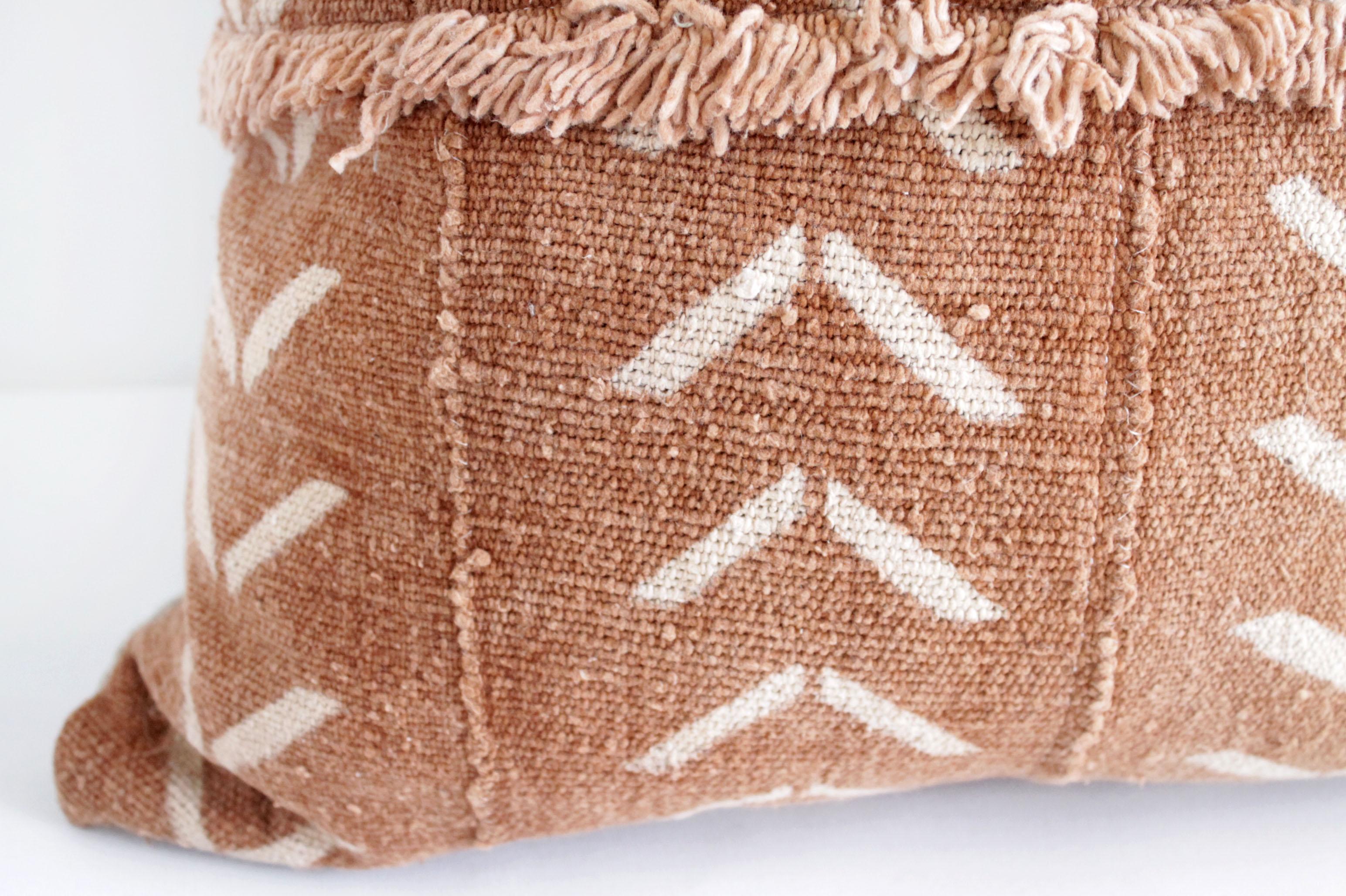 Contemporary Vintage African Mali Mud Cloth Pillows with Original Fringe