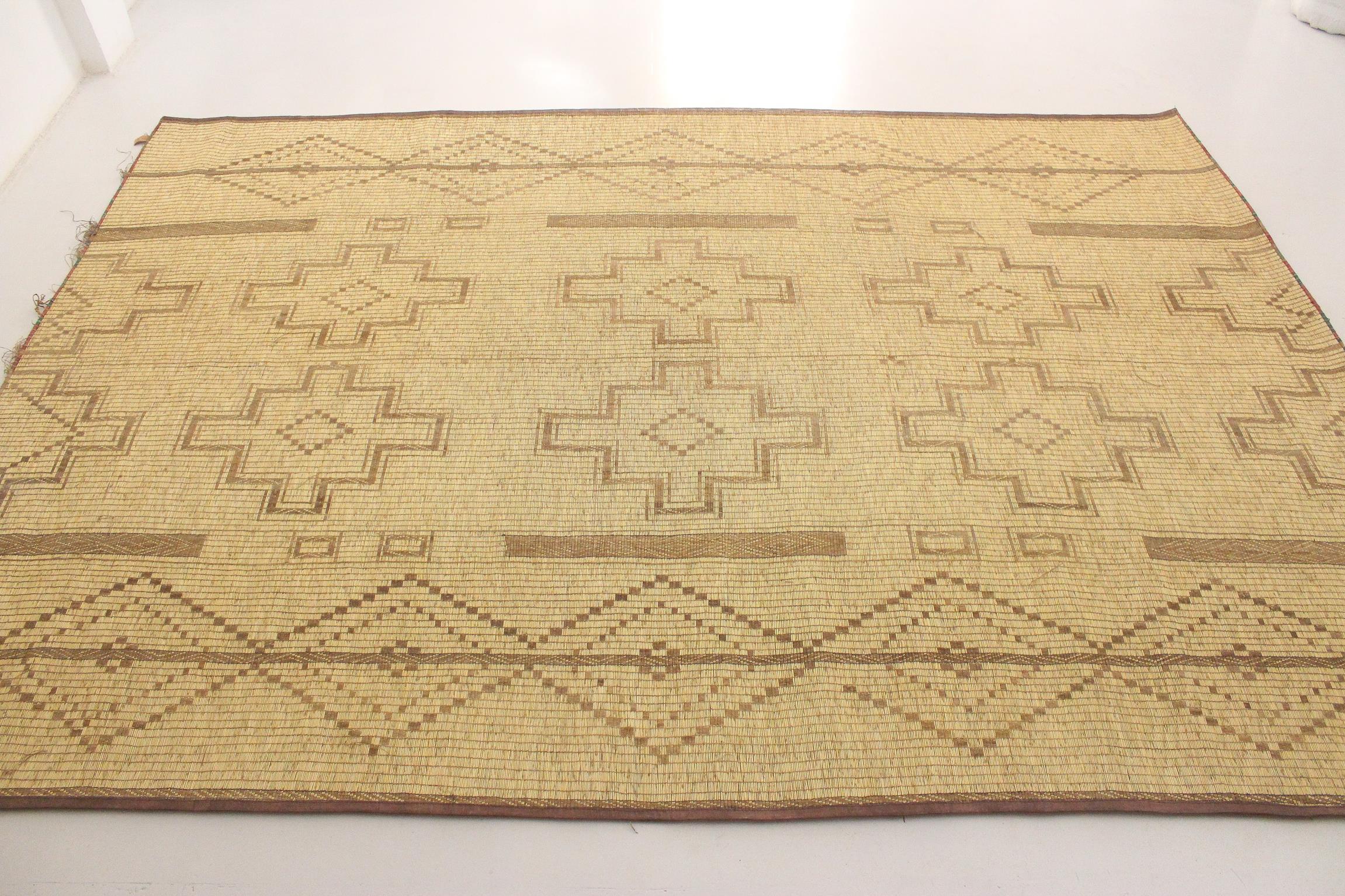 Tribal Vintage African Mauritanian Tuareg mat in camel - 9.7x14feet / 297x425cm