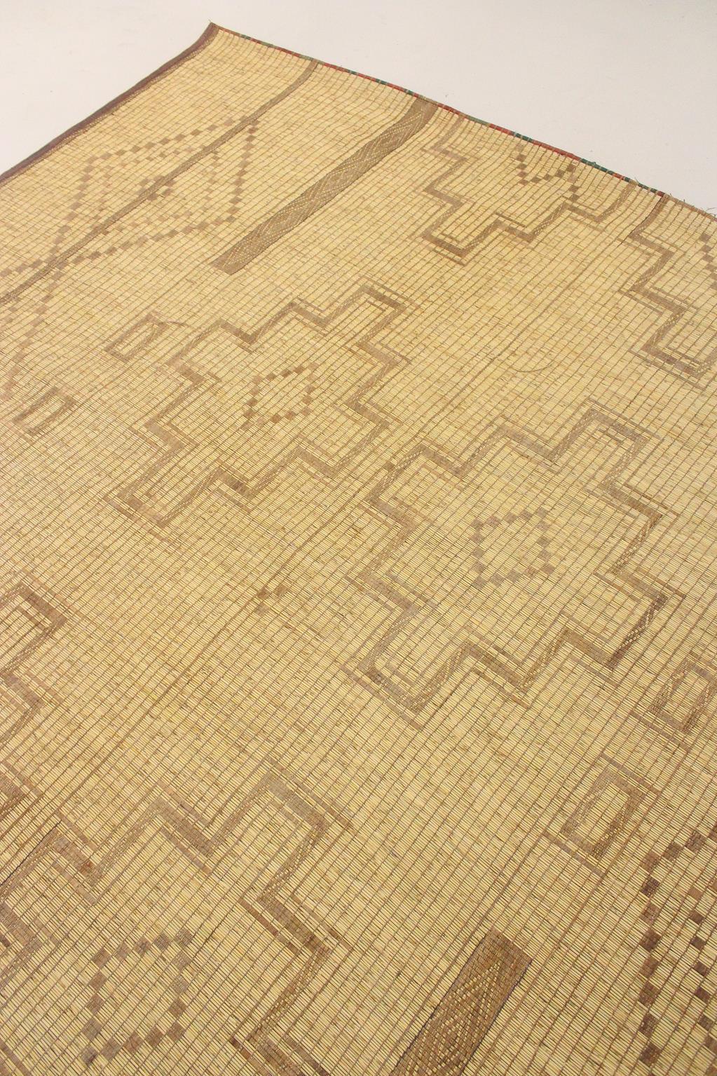 Leather Vintage African Mauritanian Tuareg mat in camel - 9.7x14feet / 297x425cm