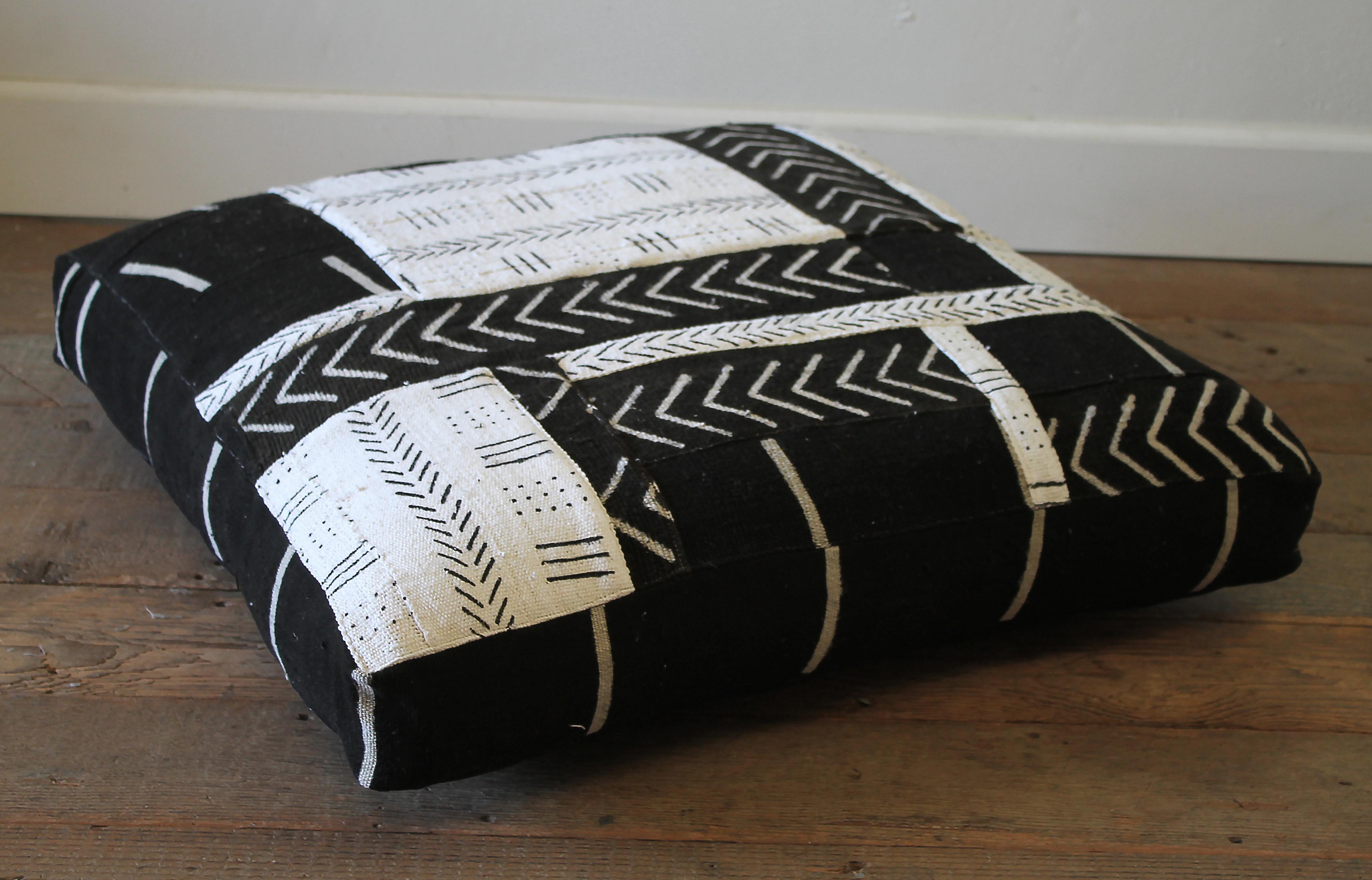 Vintage African Mud Cloth Floor Pillow Pet Bed by Full Bloom Cottage In Excellent Condition In Brea, CA